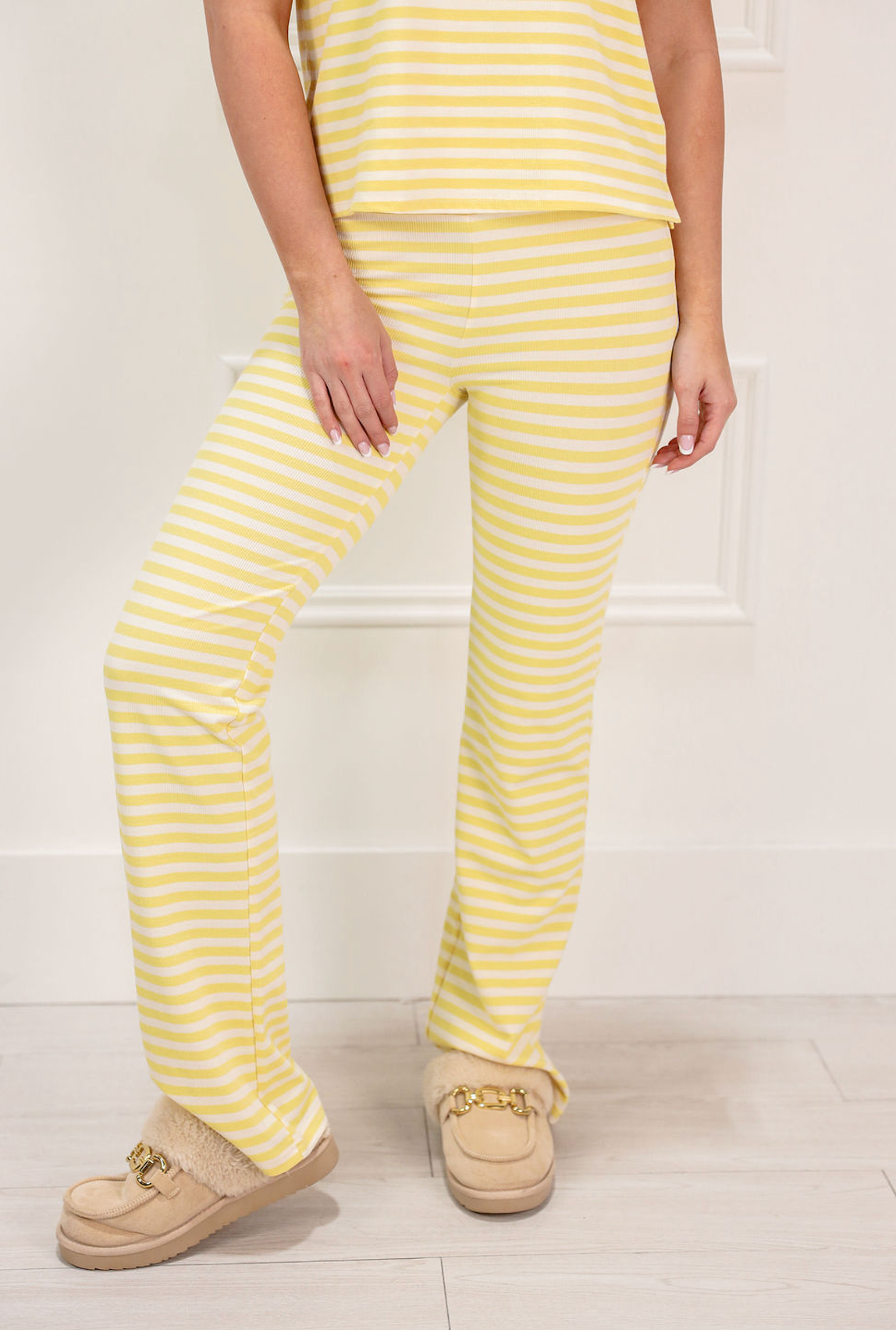 Ribbed Striped T-Shirt and Pants Set of 2 Yellow - Clothe Boutique