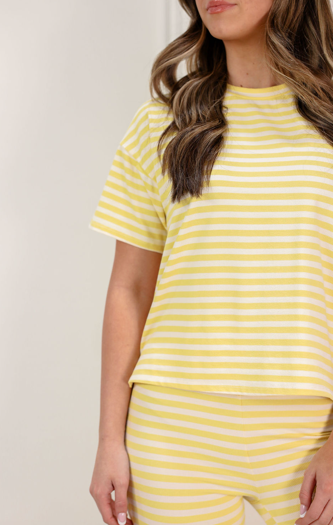 Ribbed Striped T-Shirt and Pants Set of 2 Yellow - Clothe Boutique