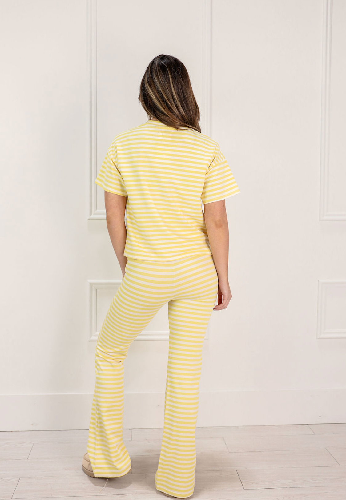 Ribbed Striped T-Shirt and Pants Set of 2 Yellow - Clothe Boutique