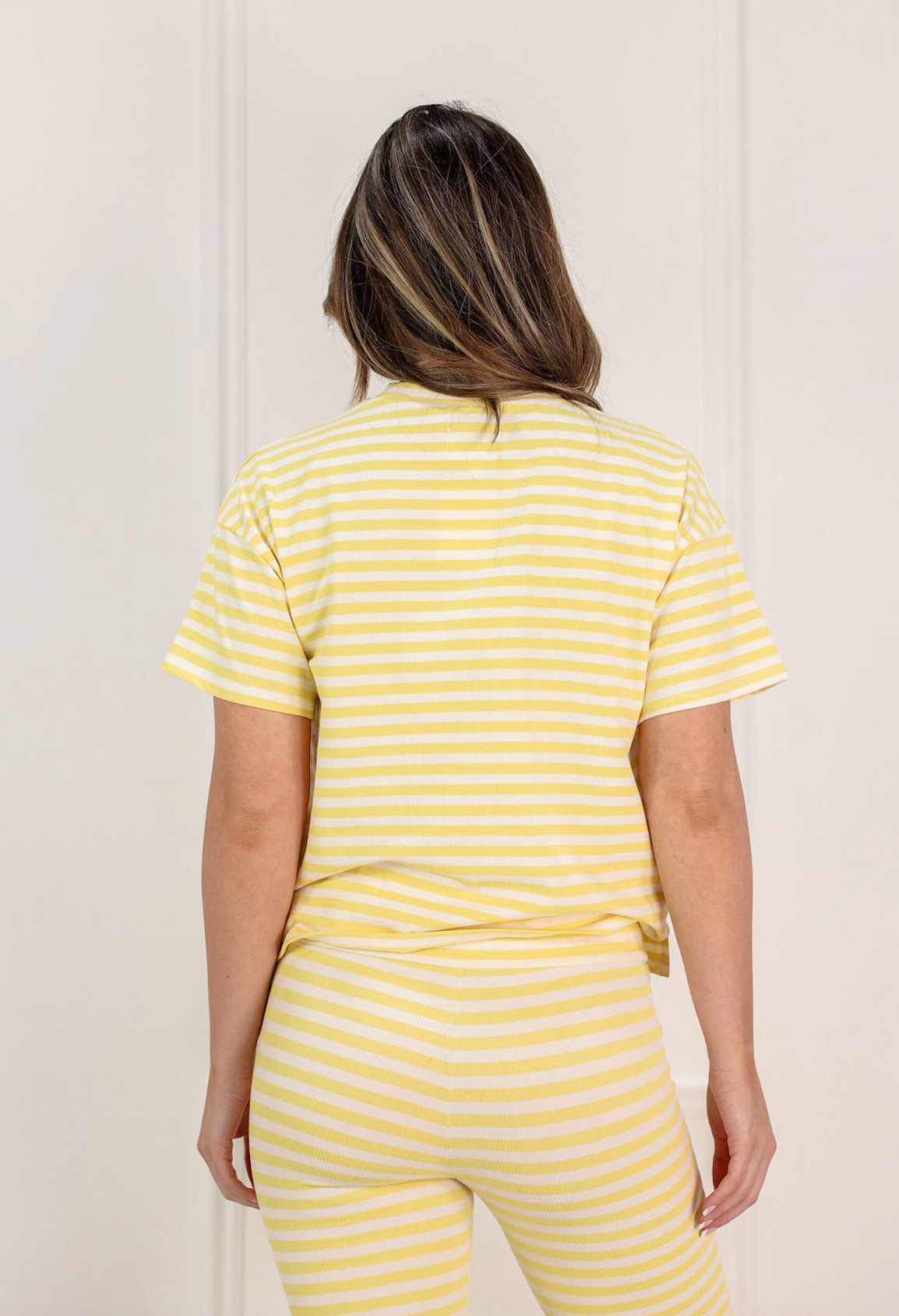 Ribbed Striped T-Shirt and Pants Set of 2 Yellow - Clothe Boutique