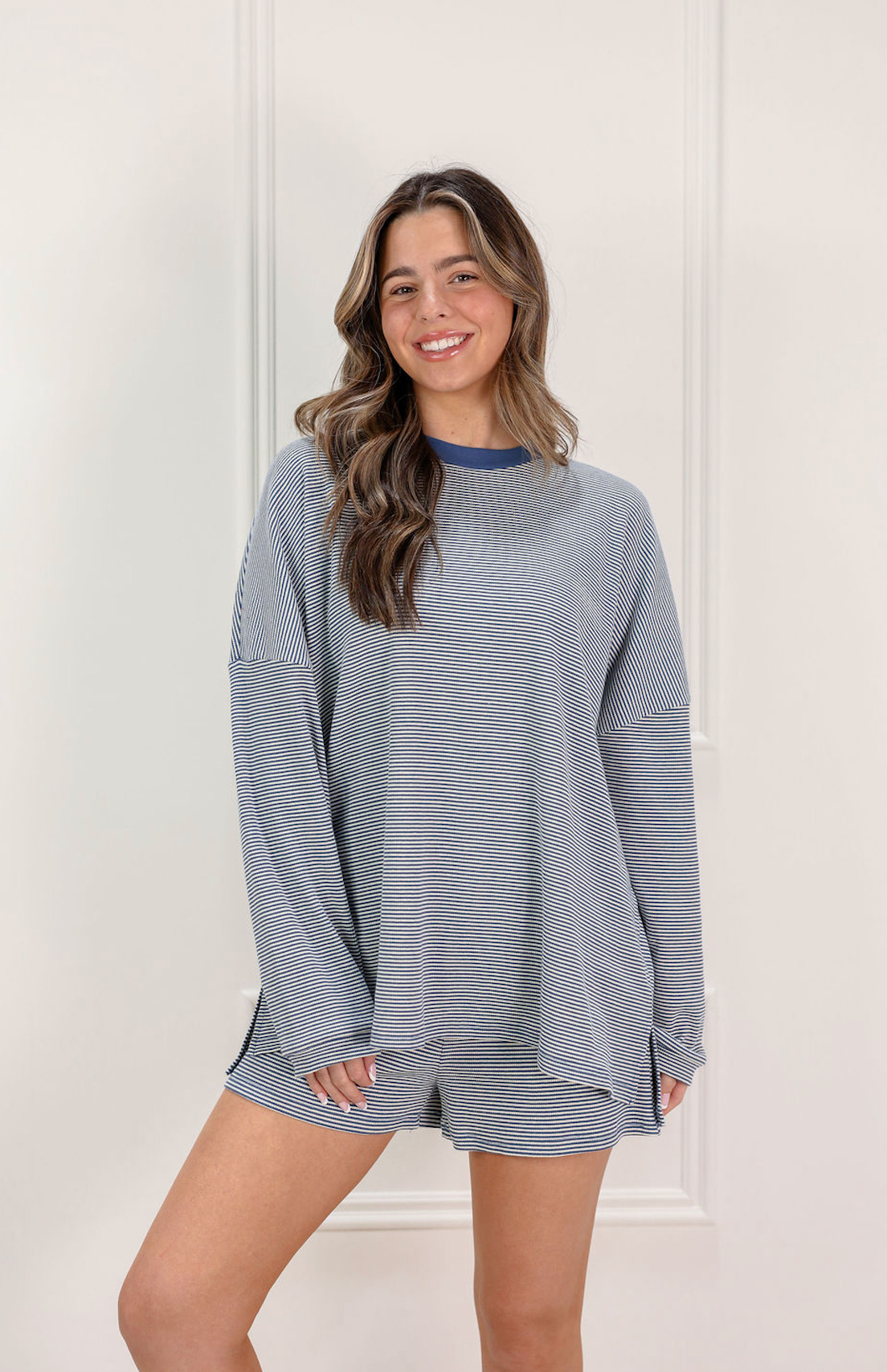 Piper Ribbed Oversize Top Blue - Clothe Boutique