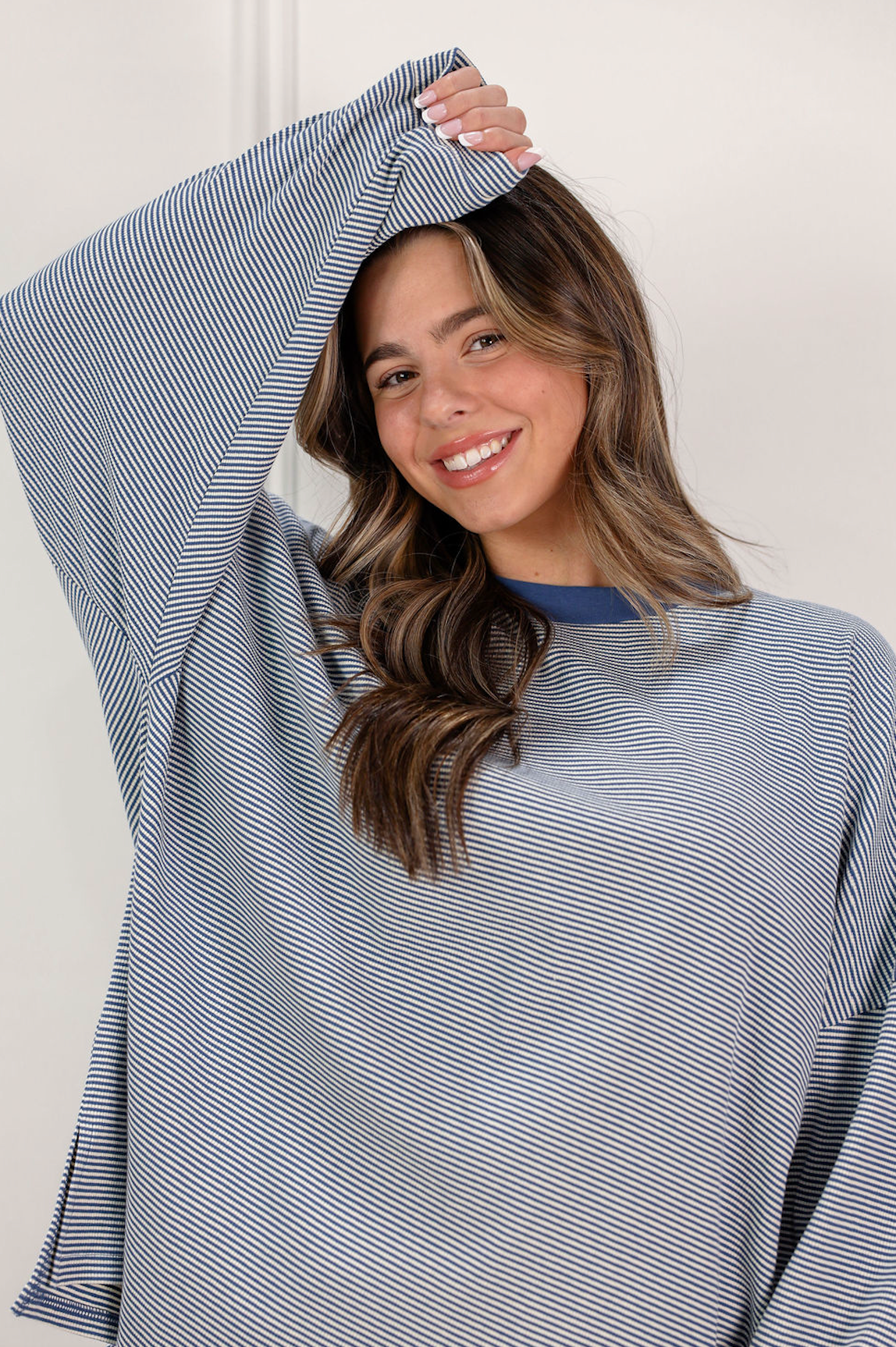 Piper Ribbed Oversize Top Blue - Clothe Boutique