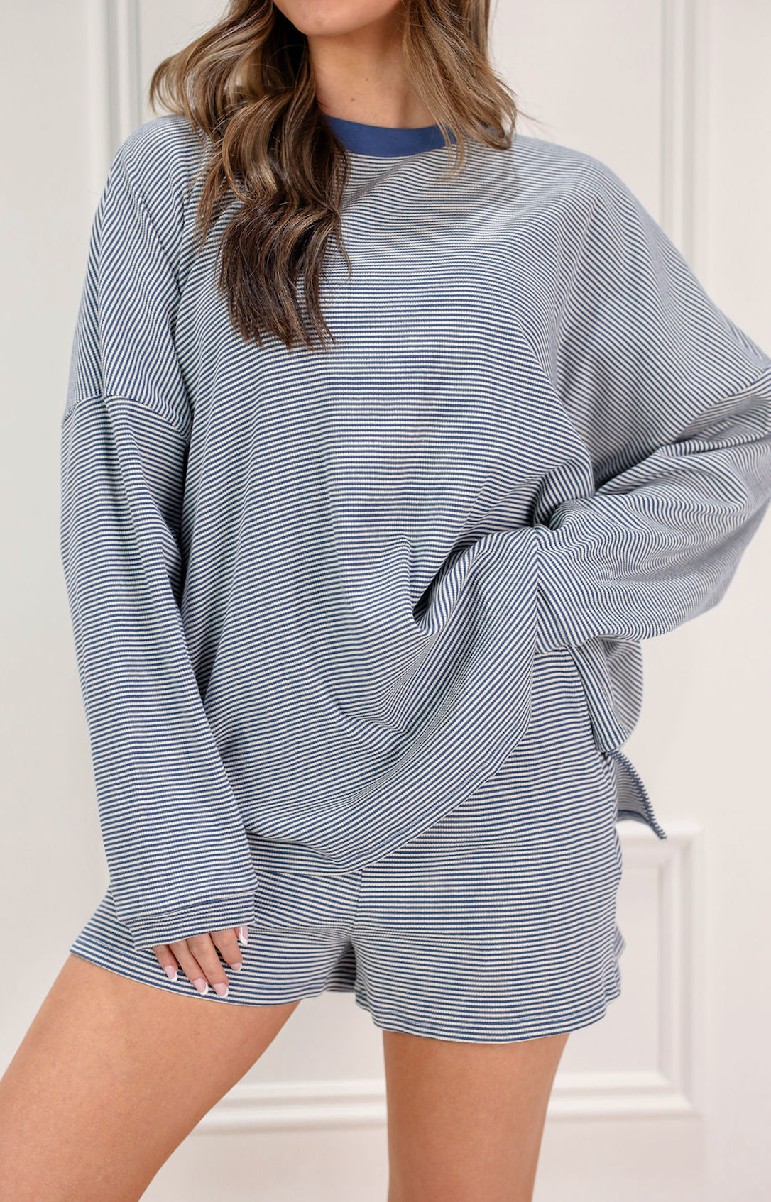 Piper Ribbed Oversize Top Blue - Clothe Boutique