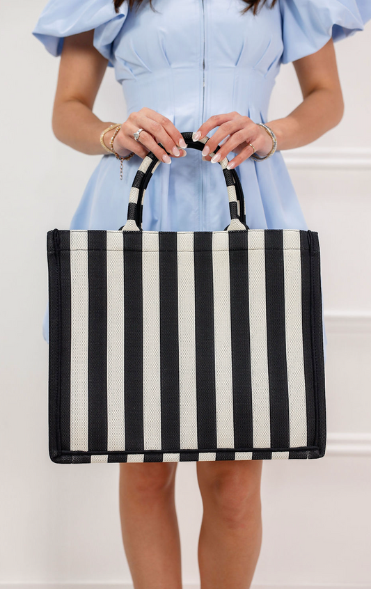 Iona Stripe Handbag Black/White - Clothe Boutique