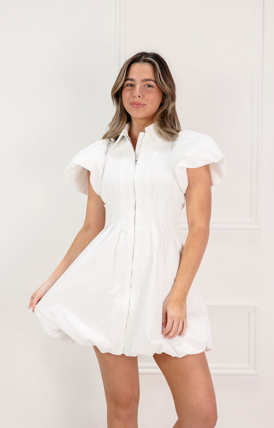 Melissa Bubble Mini Dress White - Clothe Boutique