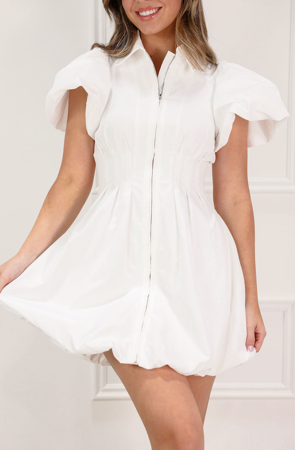 Melissa Bubble Mini Dress White - Clothe Boutique