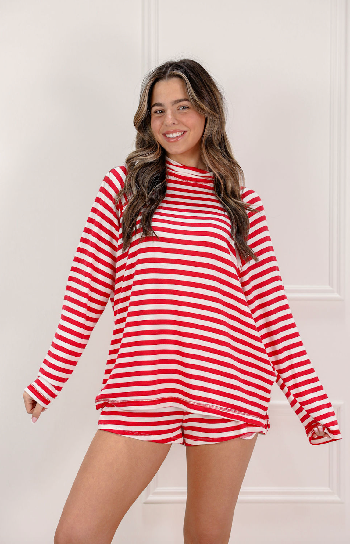 Raglan Mock Stripe Top & Shorts Set of 2 Red - Clothe Boutique