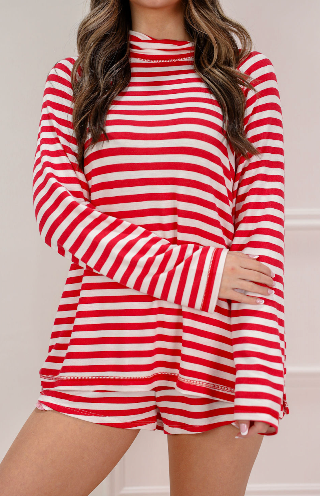Raglan Mock Stripe Top & Shorts Set of 2 Red - Clothe Boutique