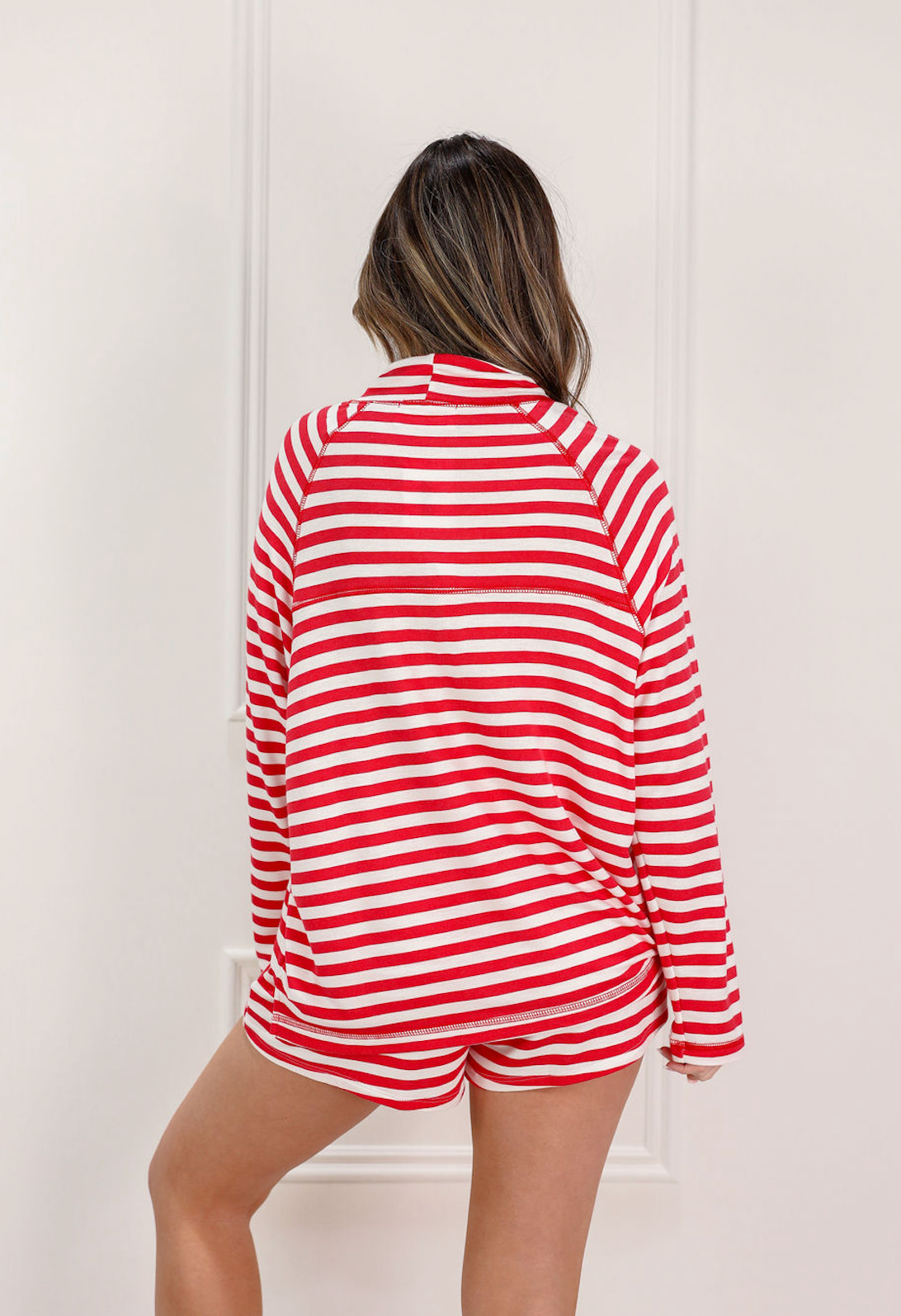 Raglan Mock Stripe Top & Shorts Set of 2 Red - Clothe Boutique