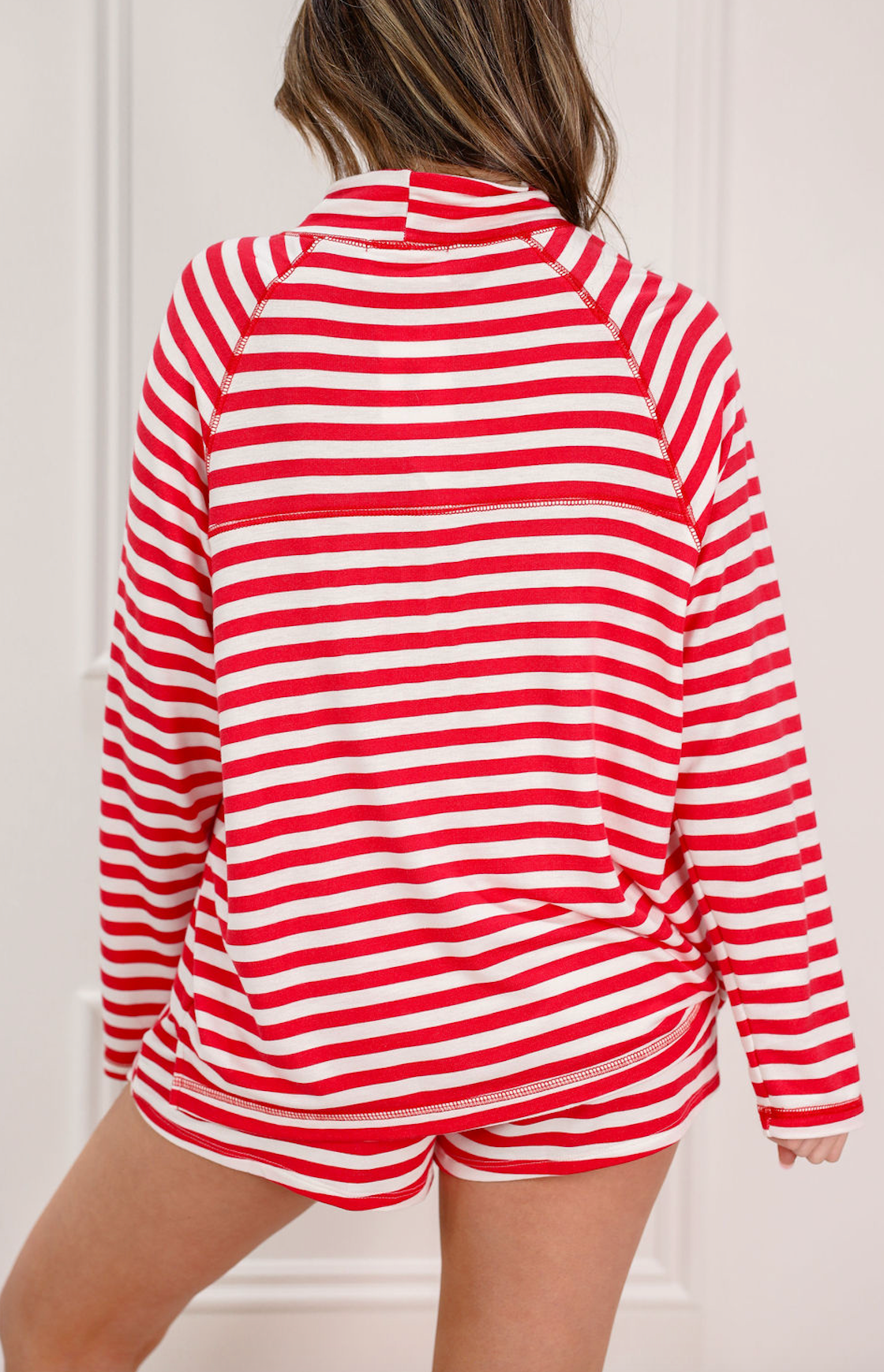 Raglan Mock Stripe Top & Shorts Set of 2 Red - Clothe Boutique