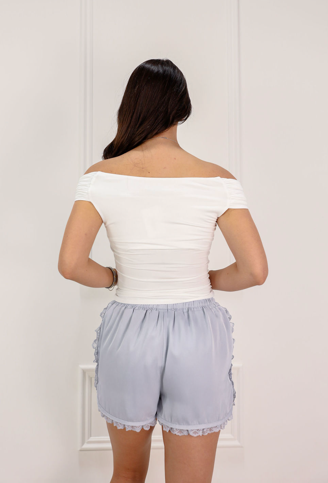 Satin Lace Trim Shorts Blue - Clothe Boutique