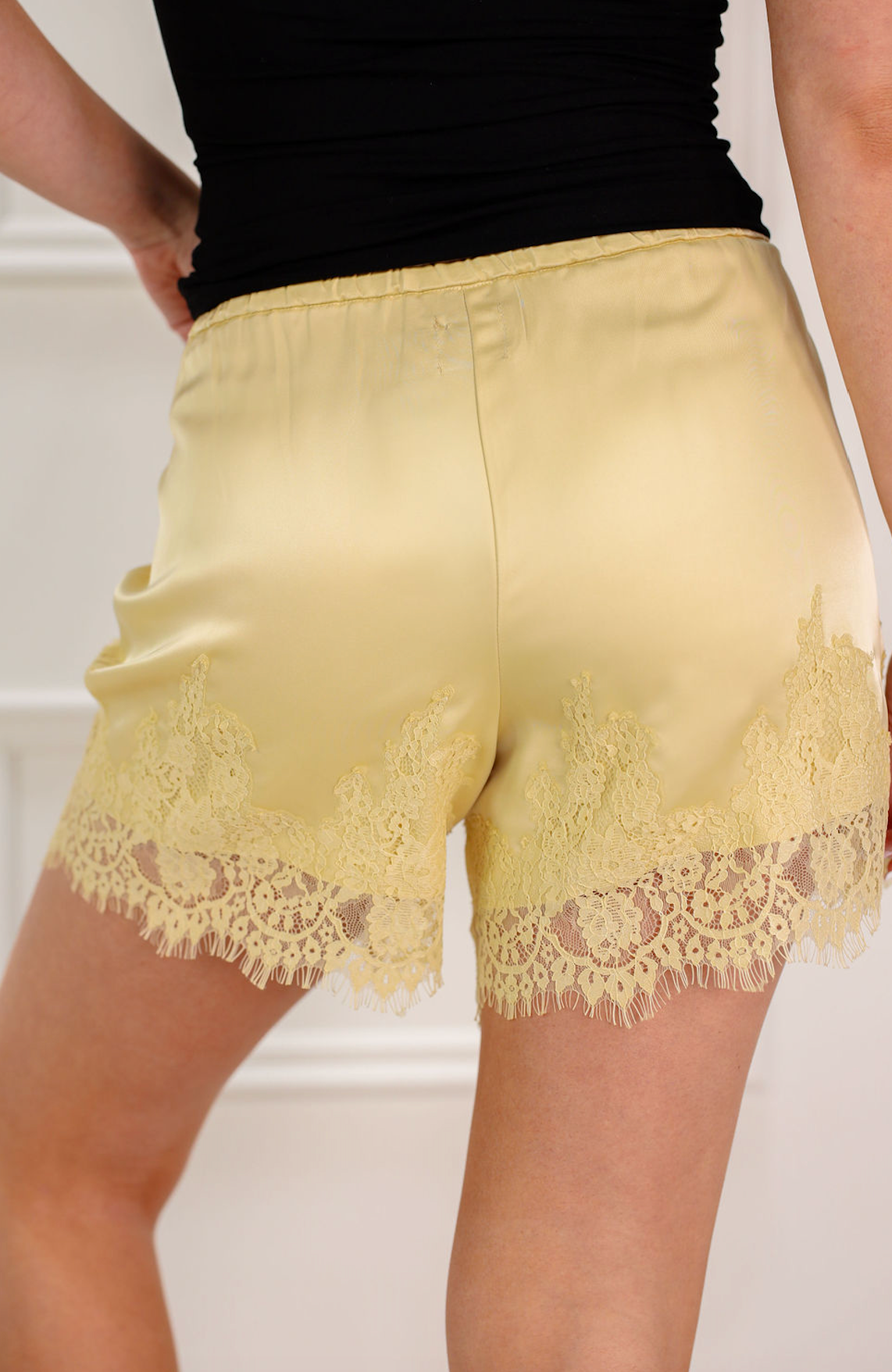 Solid Silk Lace Trim Shorts Yellow - Clothe Boutique