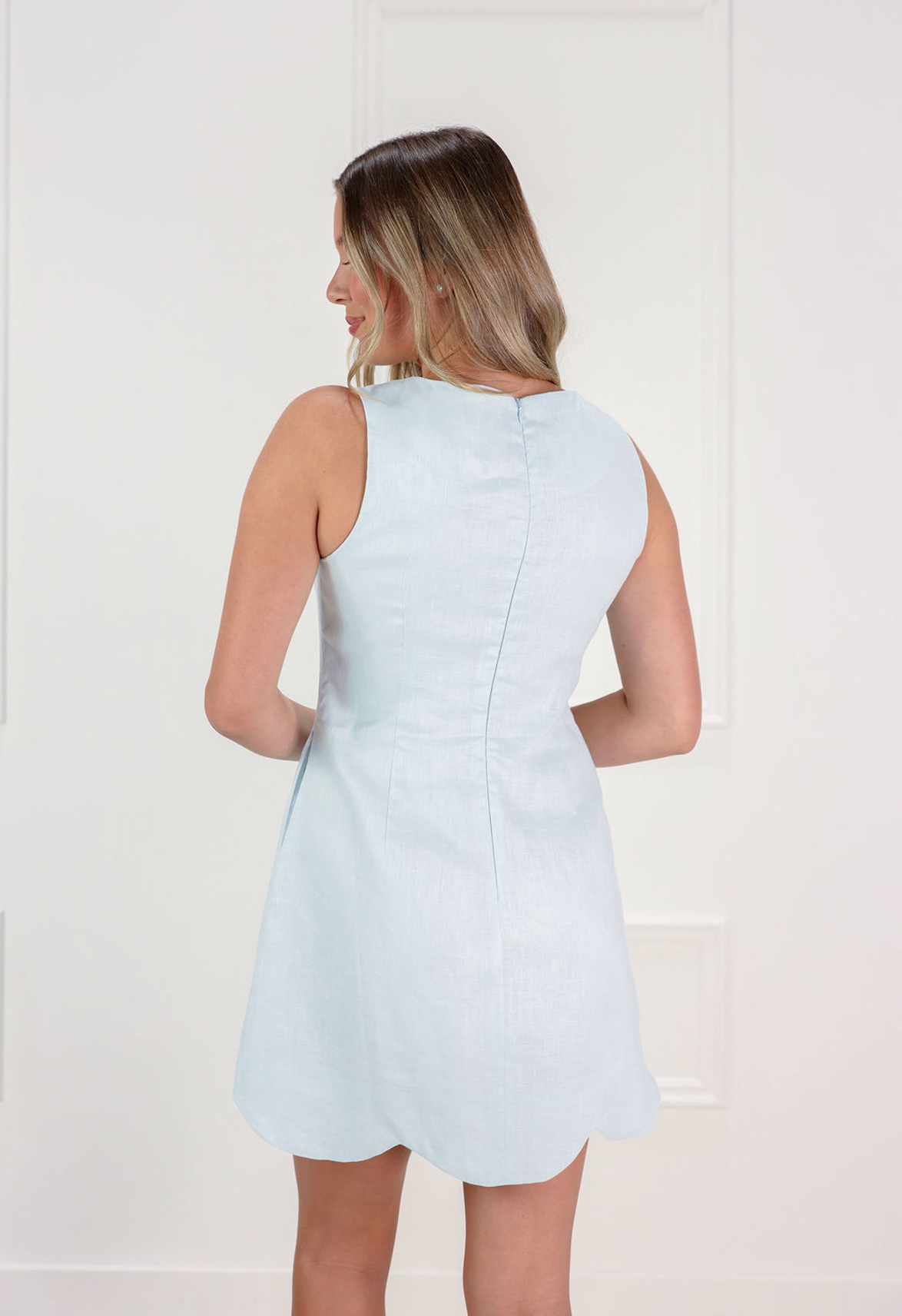 Linen Scallop Hem Dress Blue - Clothe Boutique