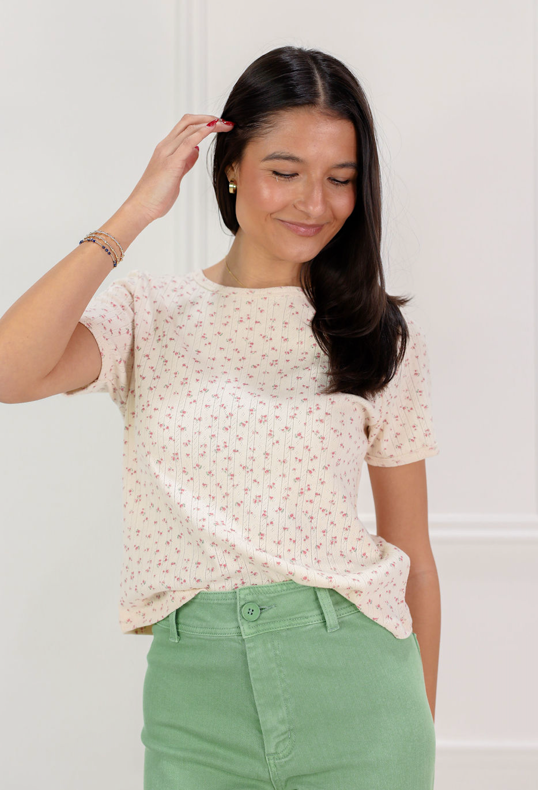 Pointelle Floral T-Shirt - Clothe Boutique