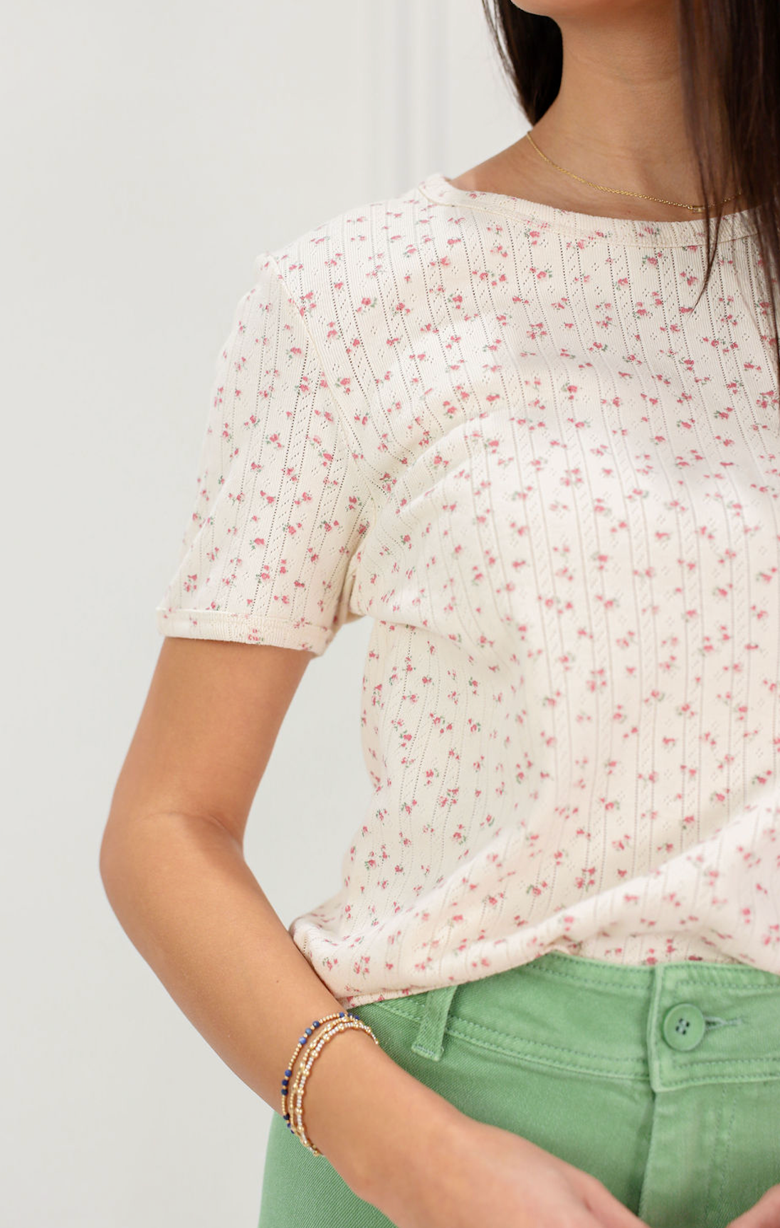 Pointelle Floral T-Shirt - Clothe Boutique
