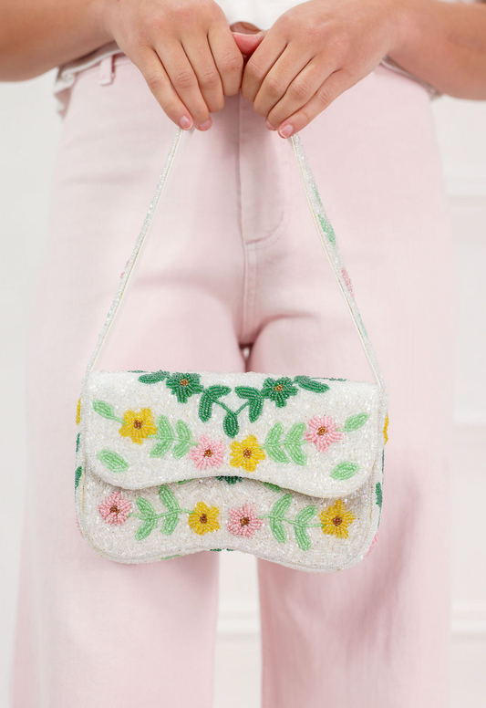 Beaded Floral Shoulder Bag - Clothe Boutique