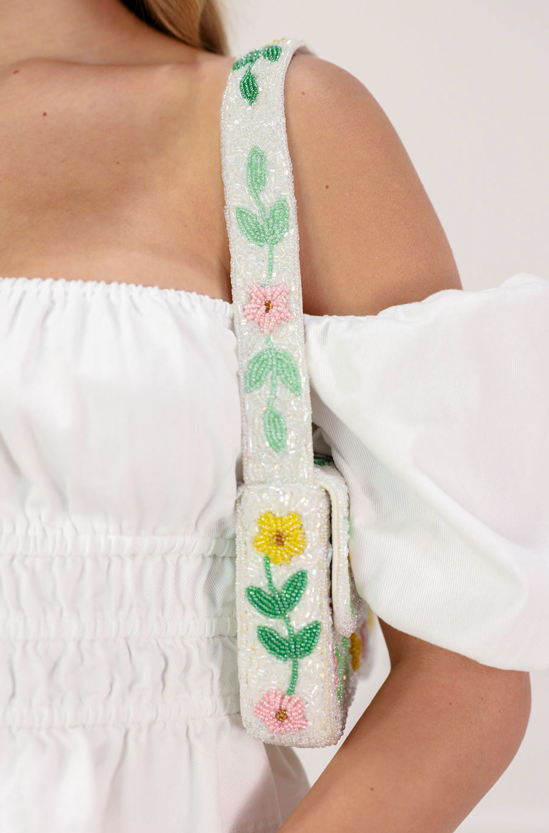 Beaded Floral Shoulder Bag - Clothe Boutique