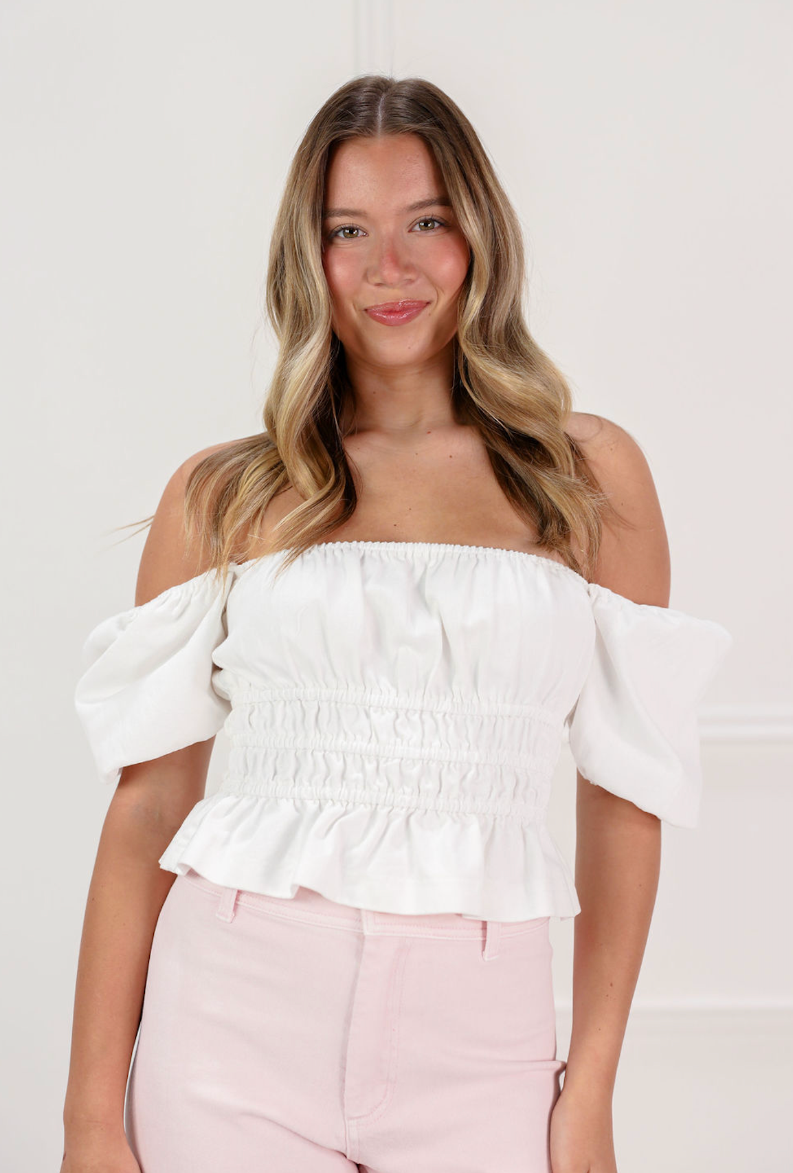 Puff Sleeve Smocked Top White - Clothe Boutique