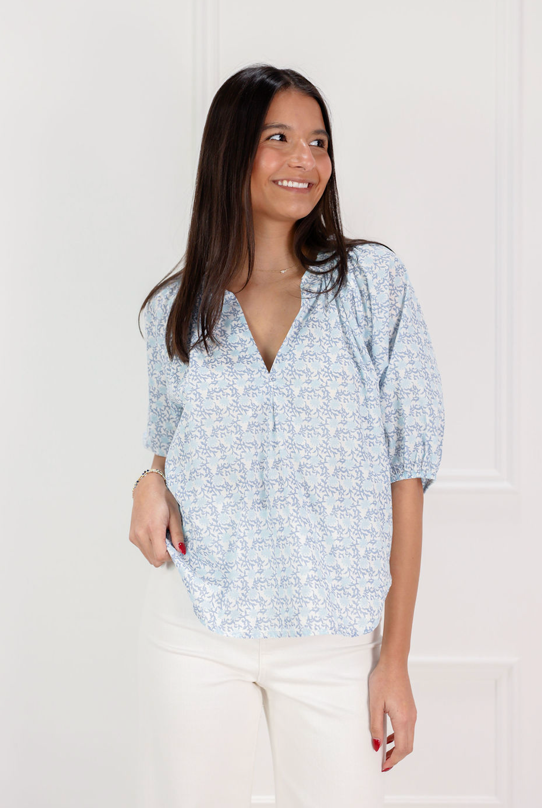 Alena Puff Sleeve Blouse Blue - Clothe Boutique