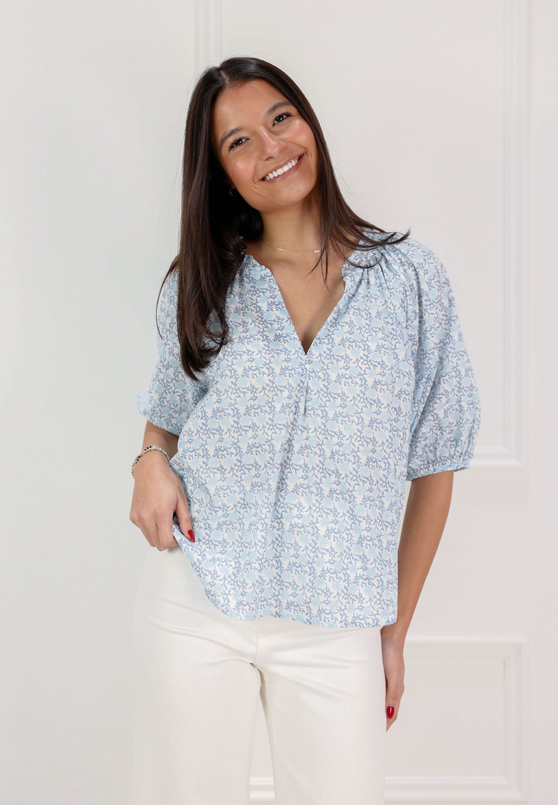 Alena Puff Sleeve Blouse Blue - Clothe Boutique