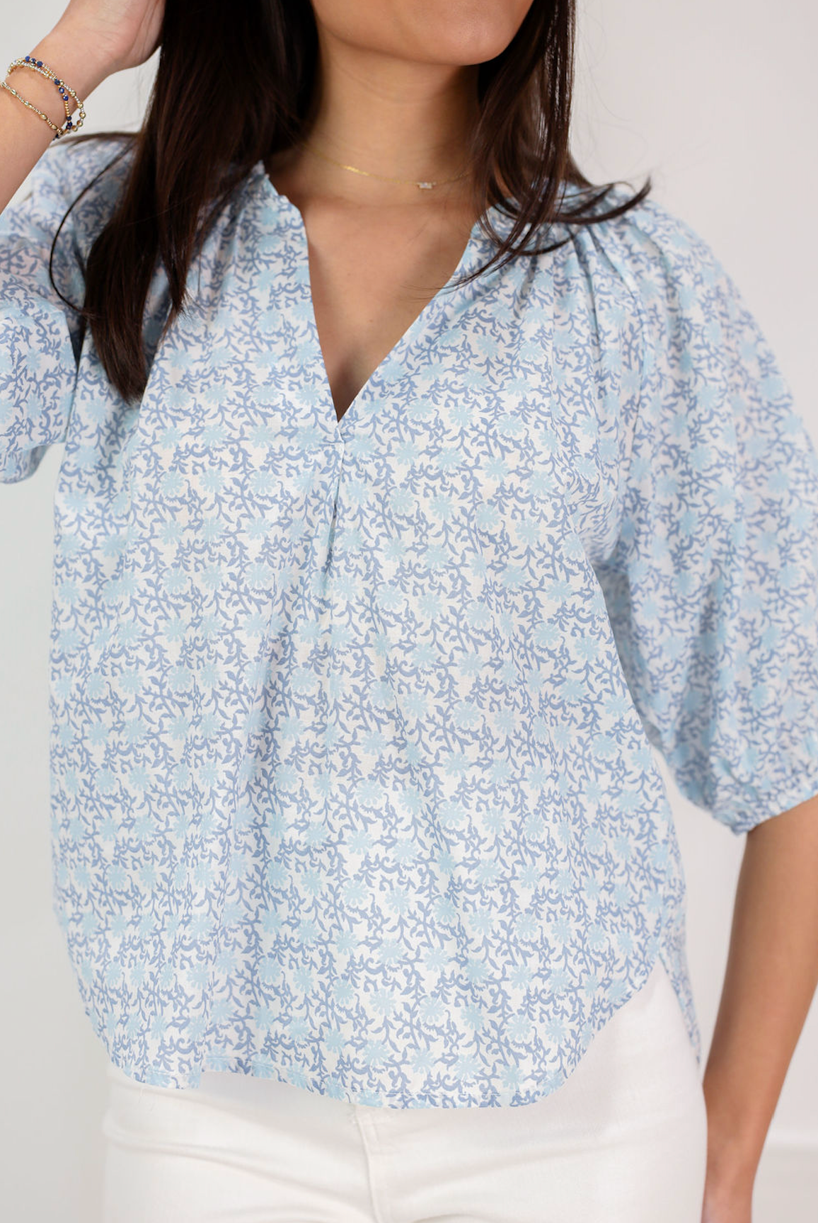 Alena Puff Sleeve Blouse Blue - Clothe Boutique