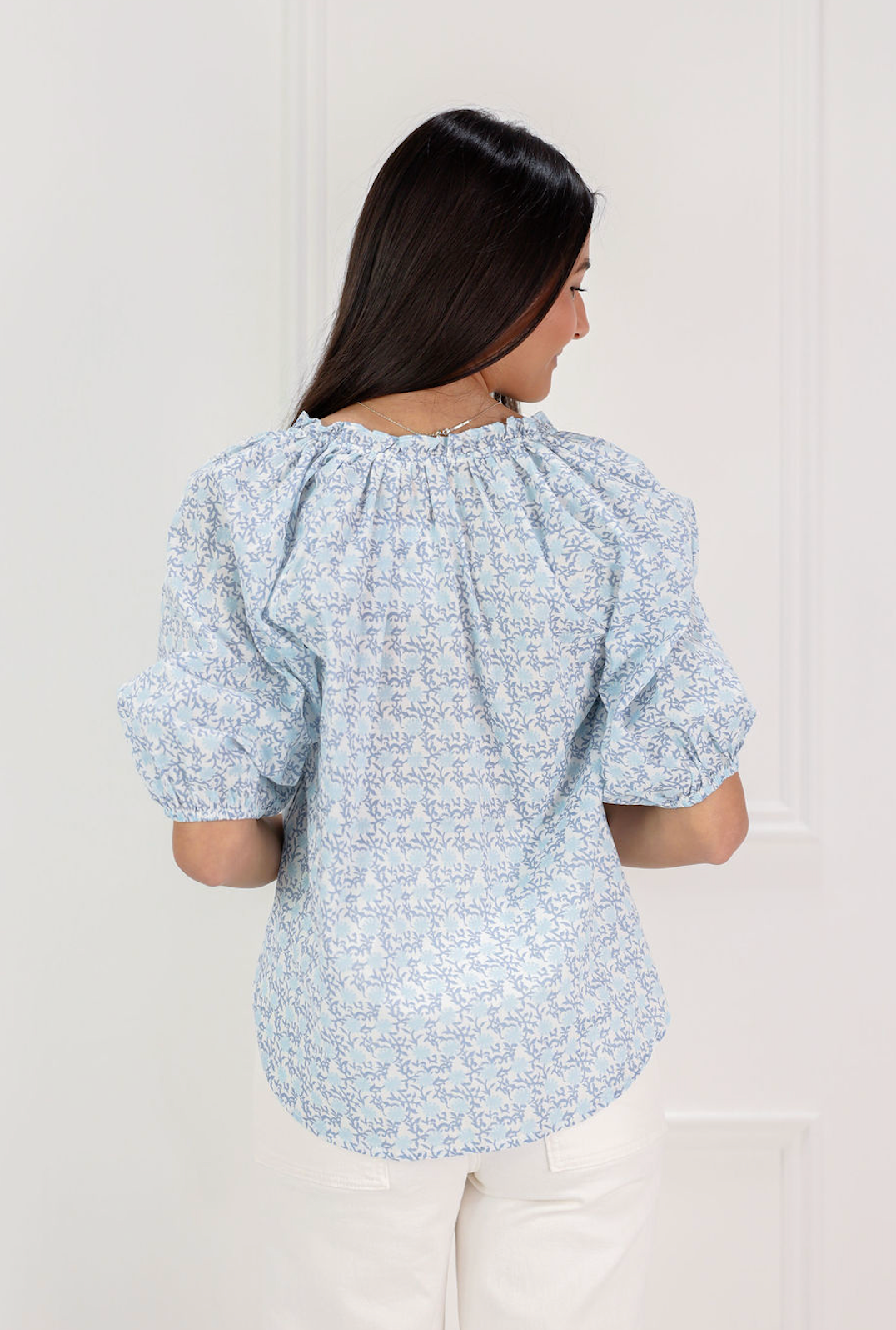Alena Puff Sleeve Blouse Blue - Clothe Boutique