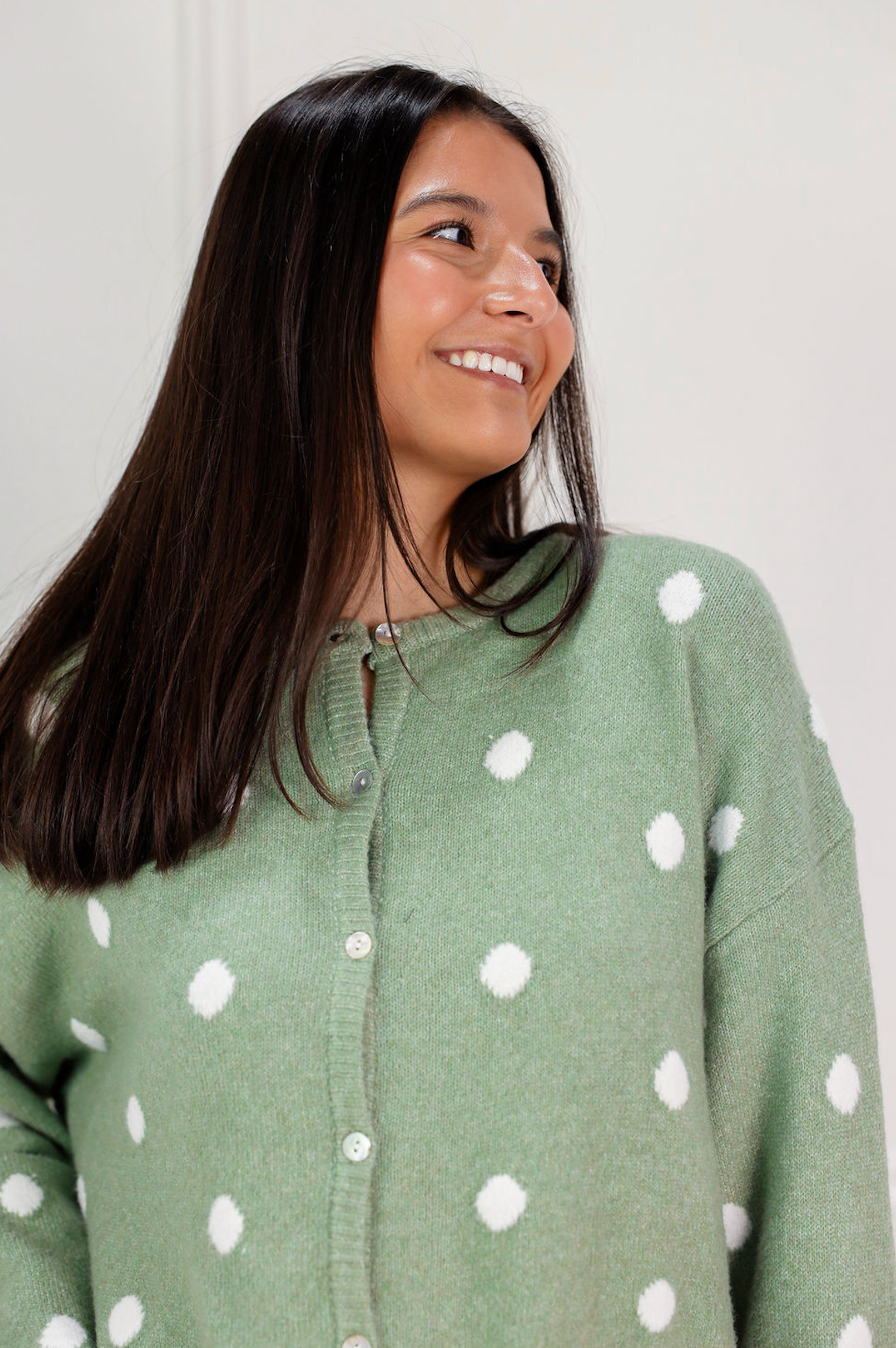 Polka Dot Cardigan Sweater Sage/Ivory - Clothe Boutique