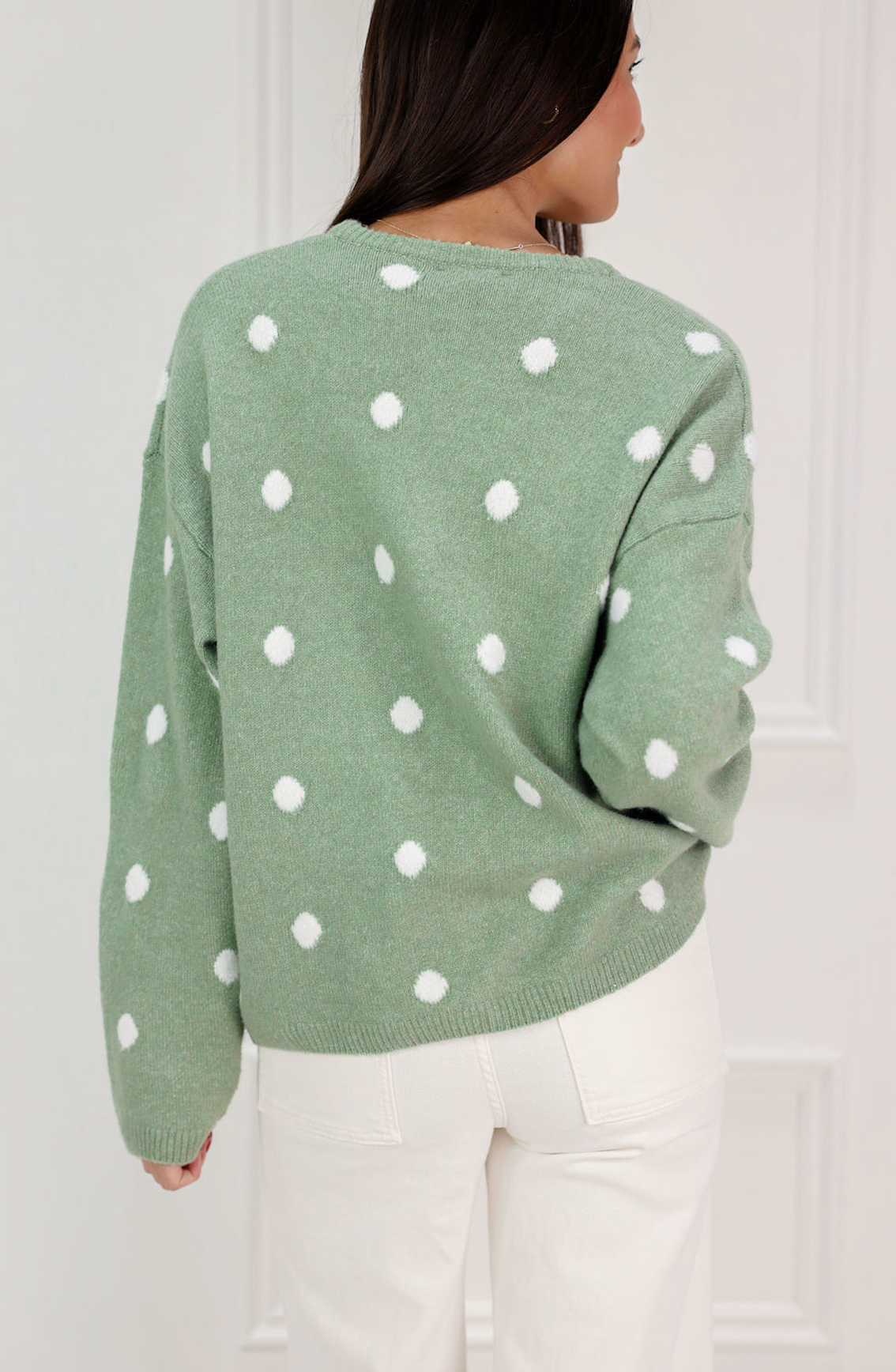 Polka Dot Cardigan Sweater Sage/Ivory - Clothe Boutique