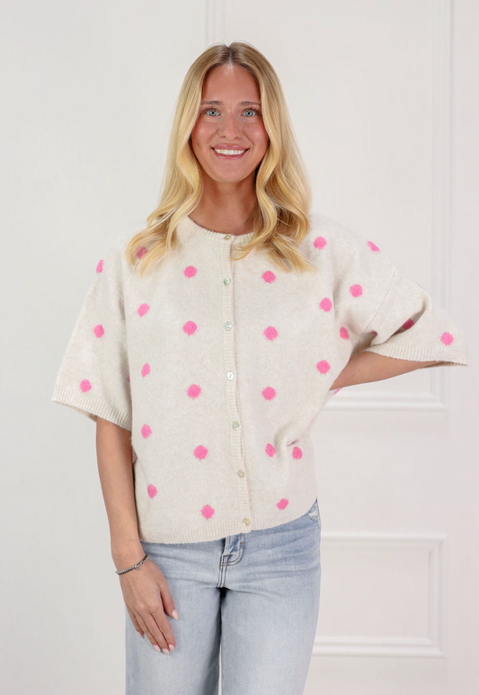 Pink Polka Dot Button Up Sweater - Clothe Boutique