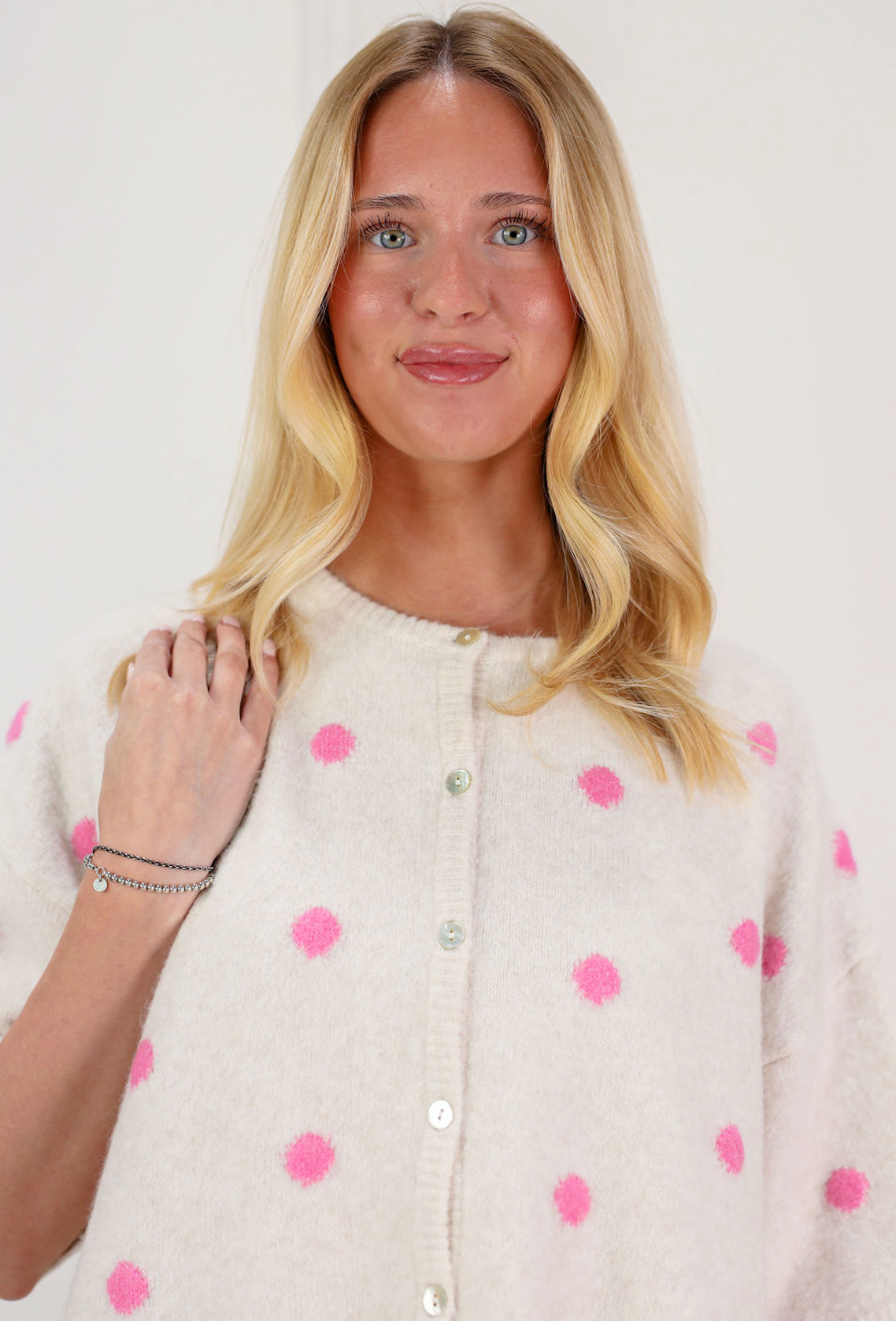 Pink Polka Dot Button Up Sweater - Clothe Boutique