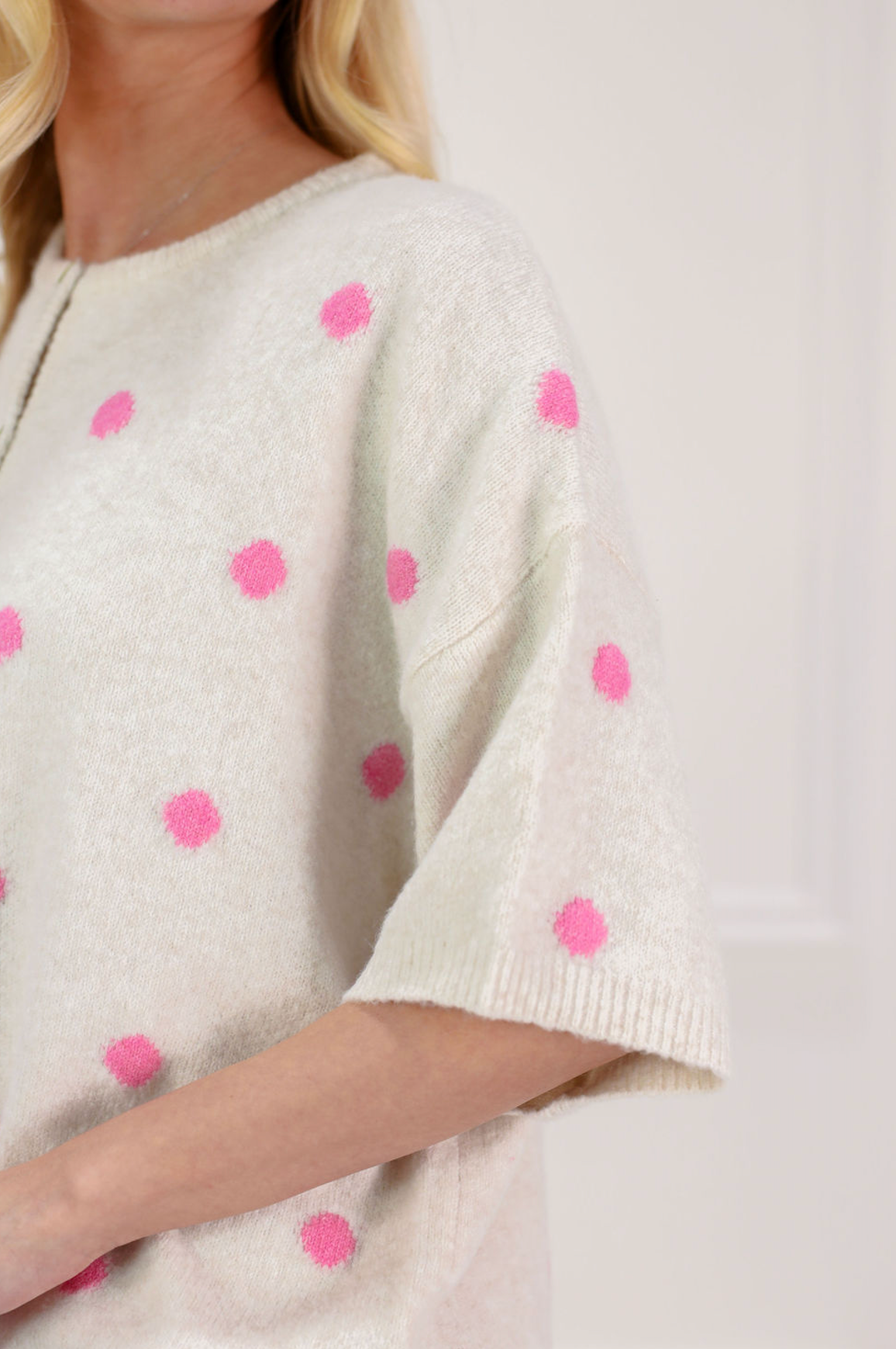 Pink Polka Dot Button Up Sweater - Clothe Boutique