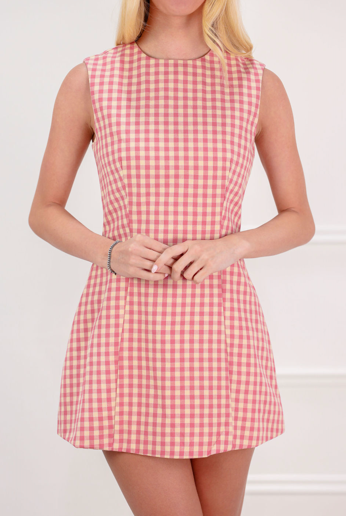 Pink Gingham Shift Dress