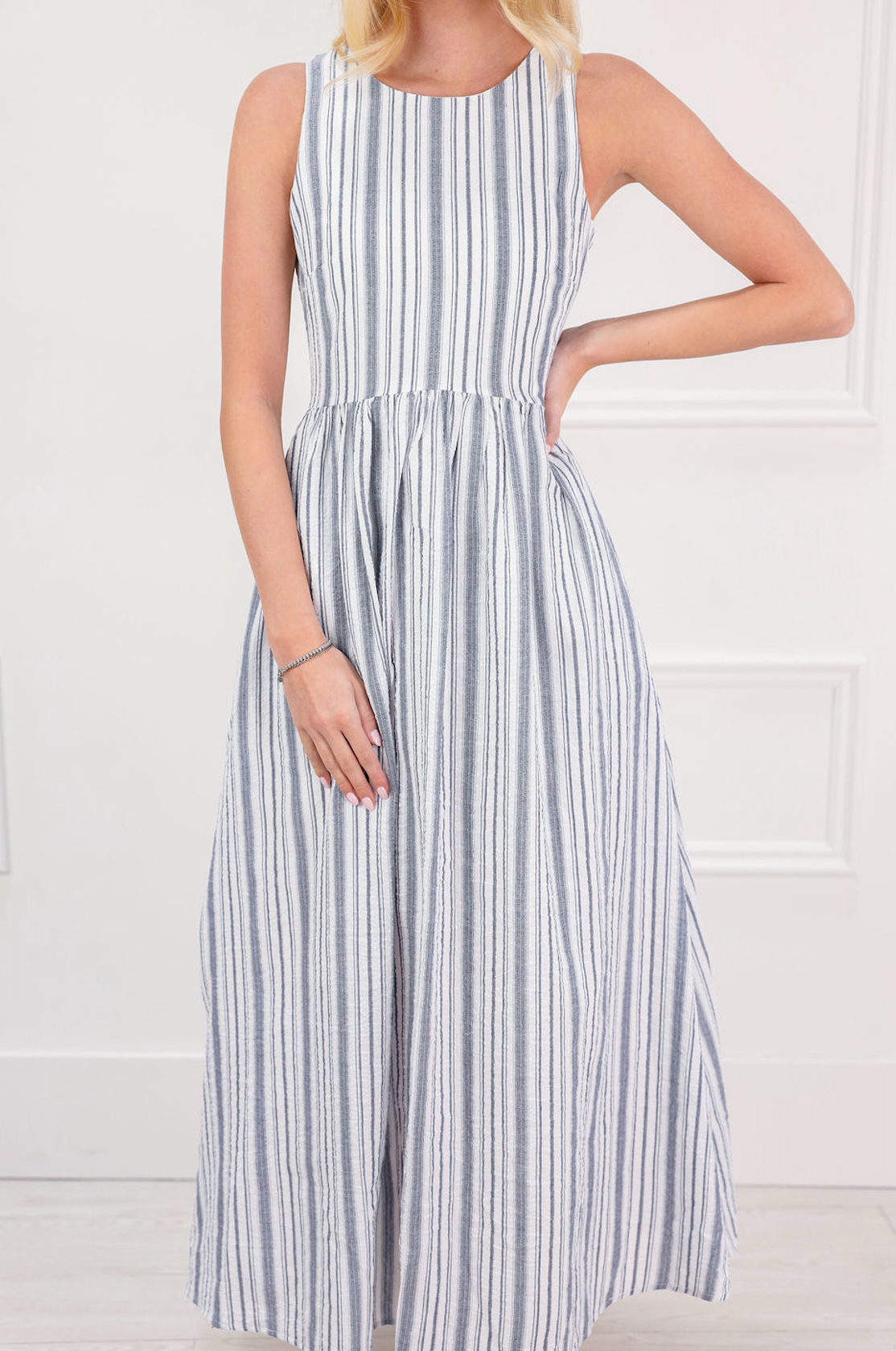 Blue Stripe Seersucker Maxi Dress