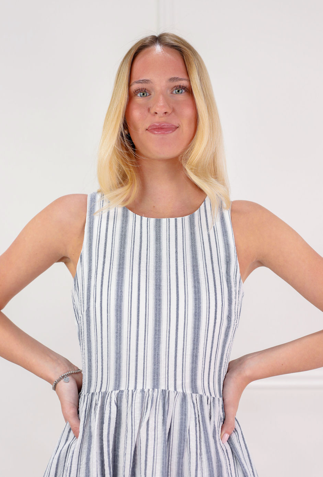 Blue Stripe Seersucker Maxi Dress