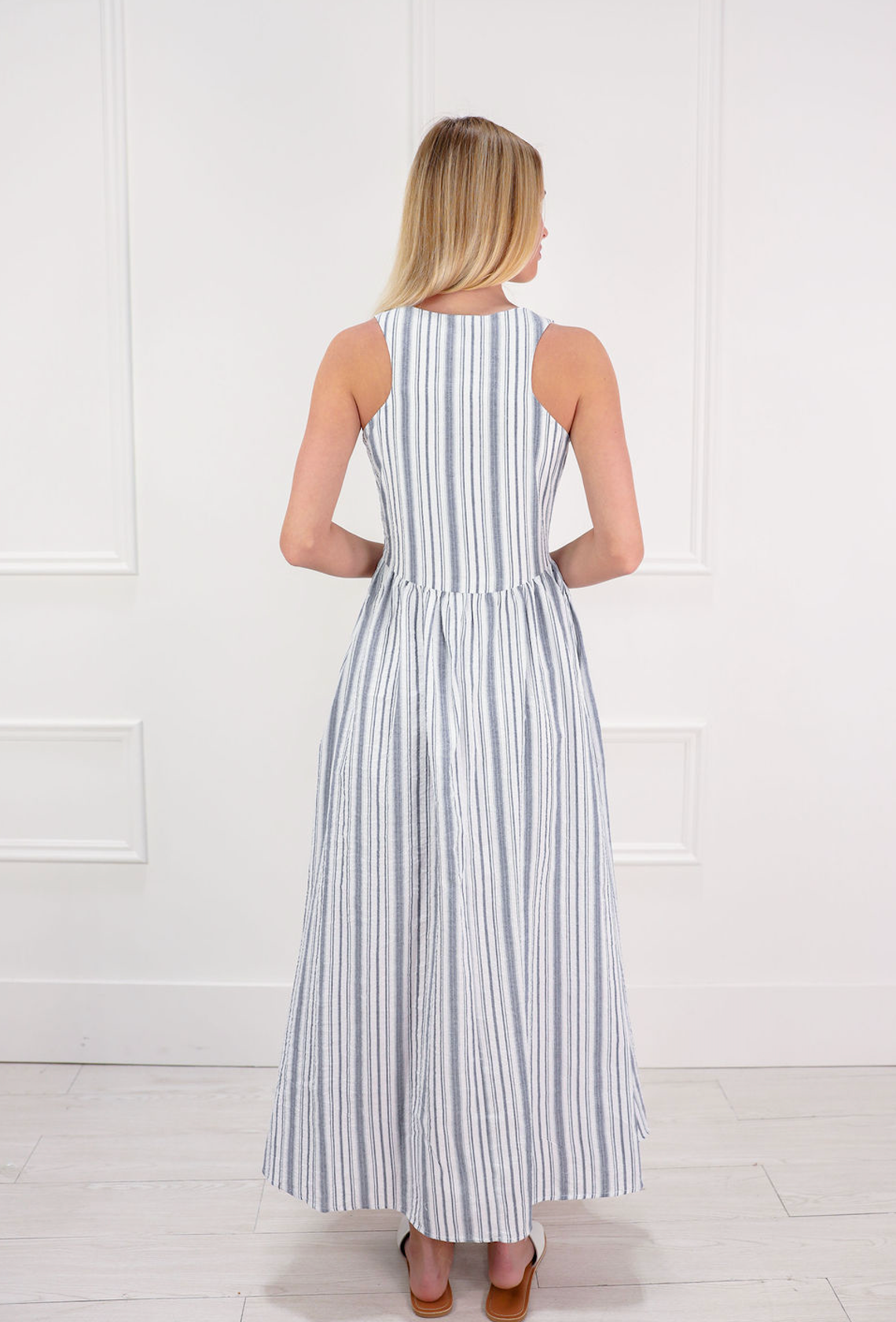 Blue Stripe Seersucker Maxi Dress