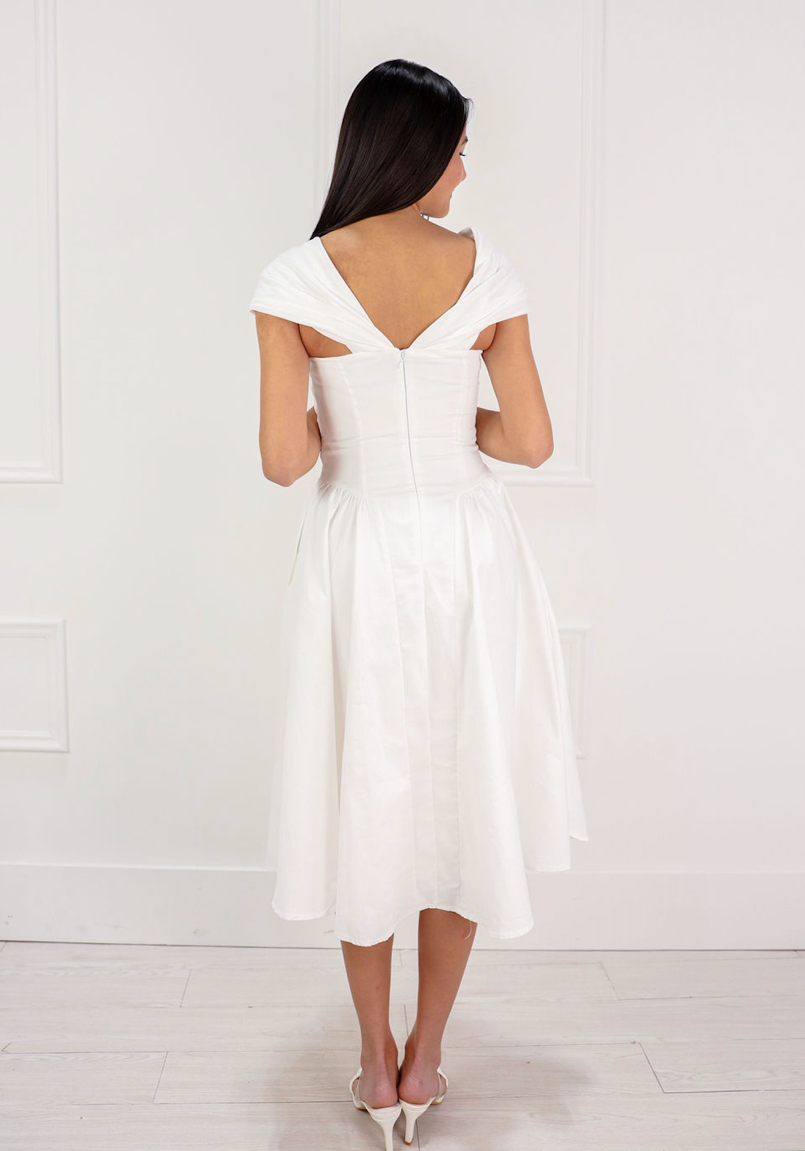Twisted Off Shoulder Midi Dress White