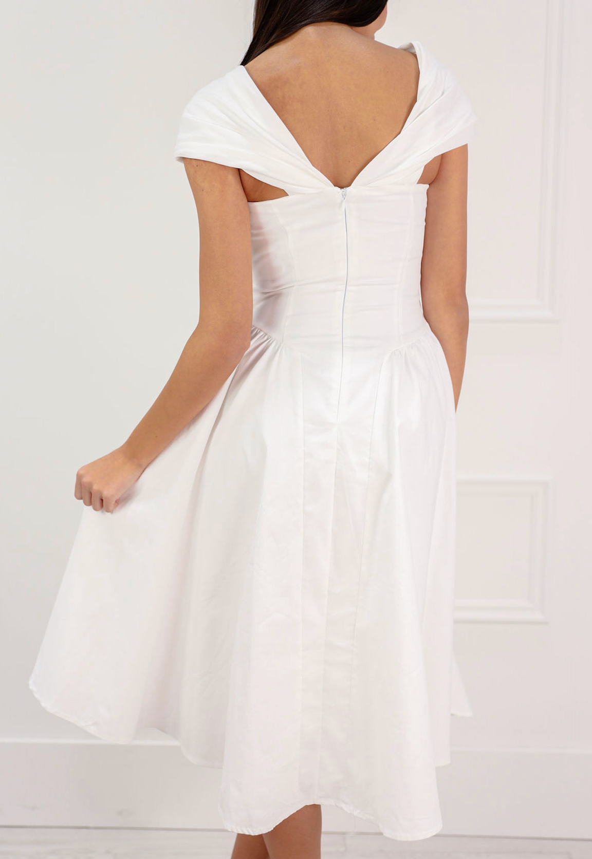 Twisted Off Shoulder Midi Dress White