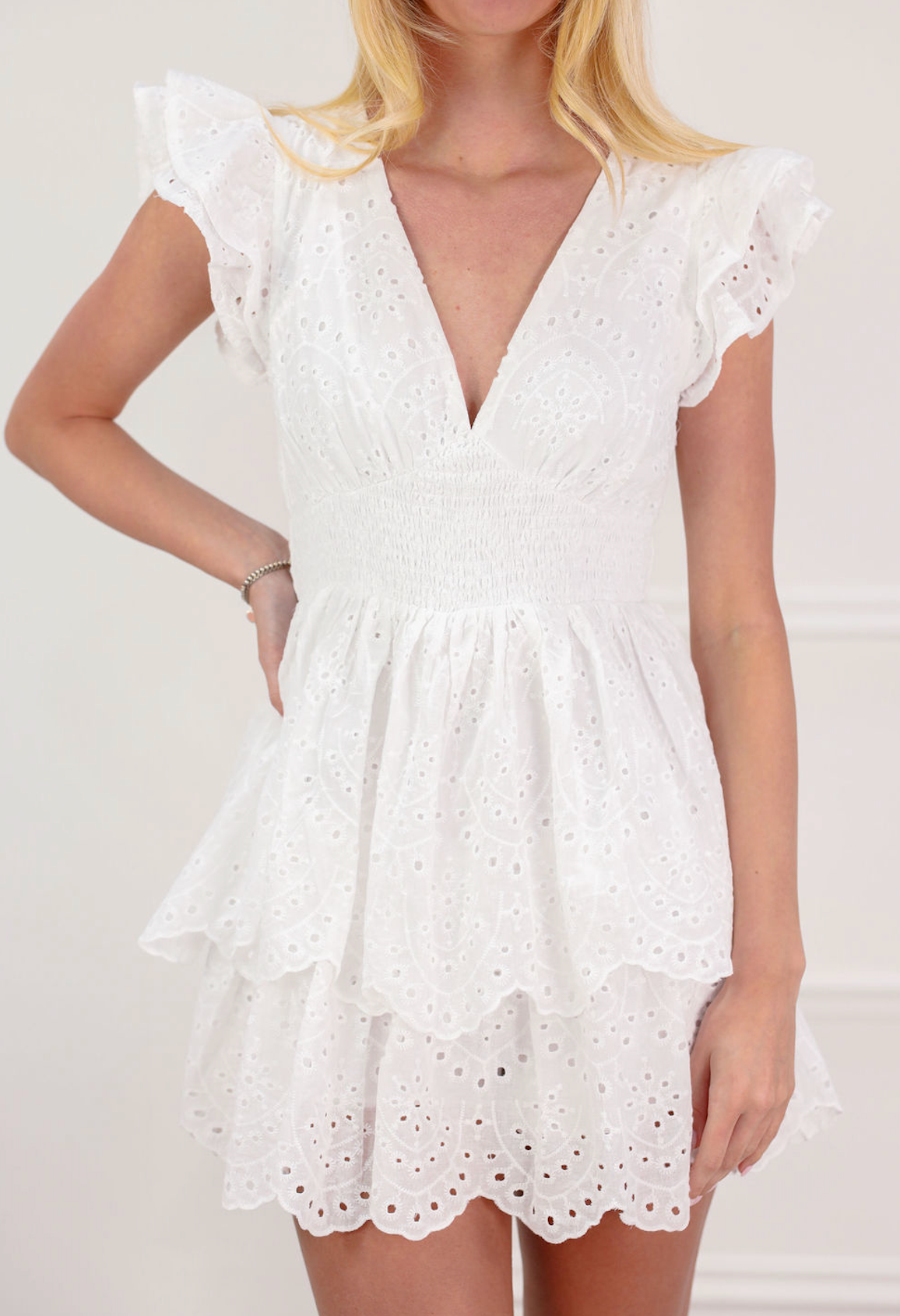Eyelet Romper Dress w/ Smocked Waist