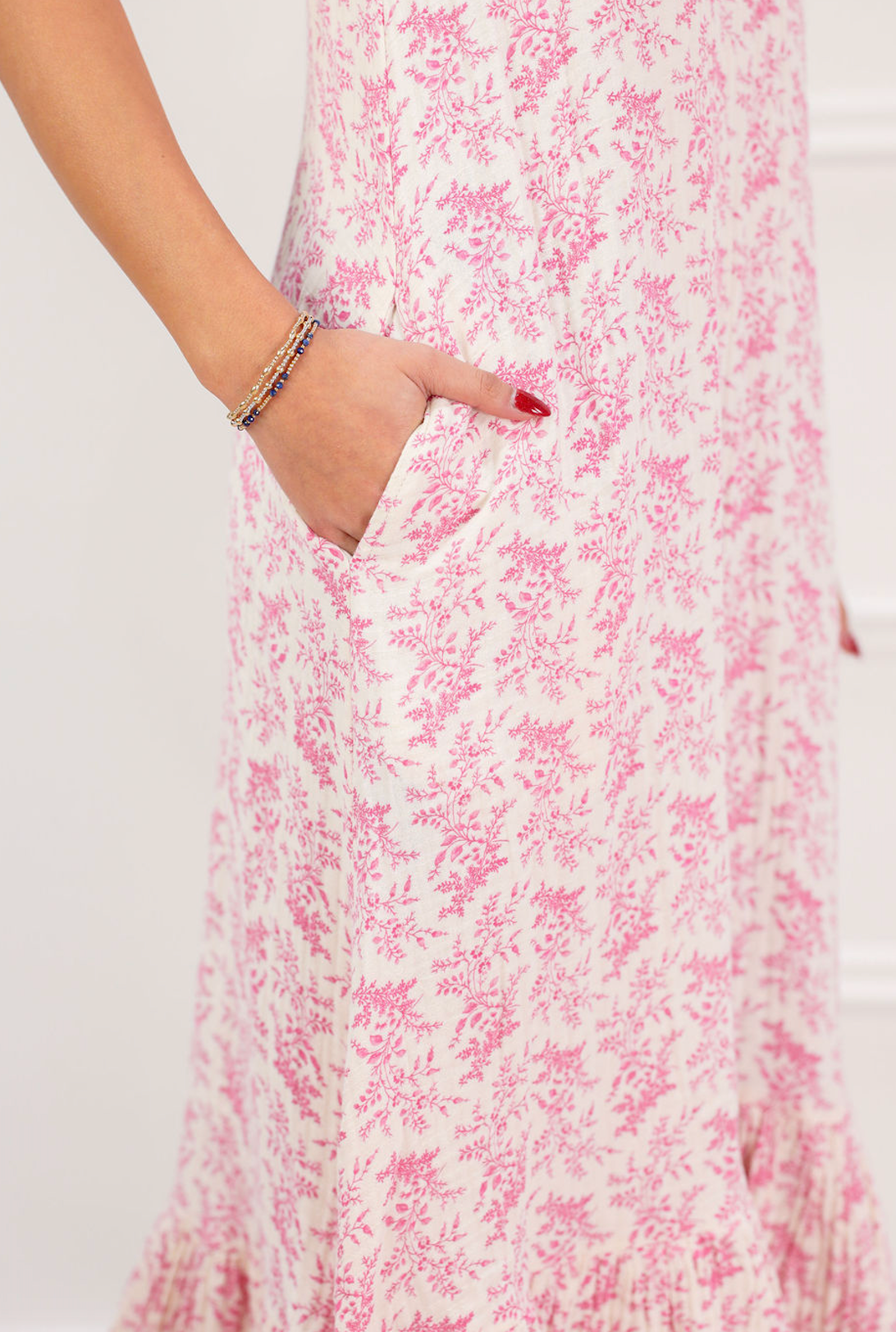 Pink Floral Ruffle Maxi Dress