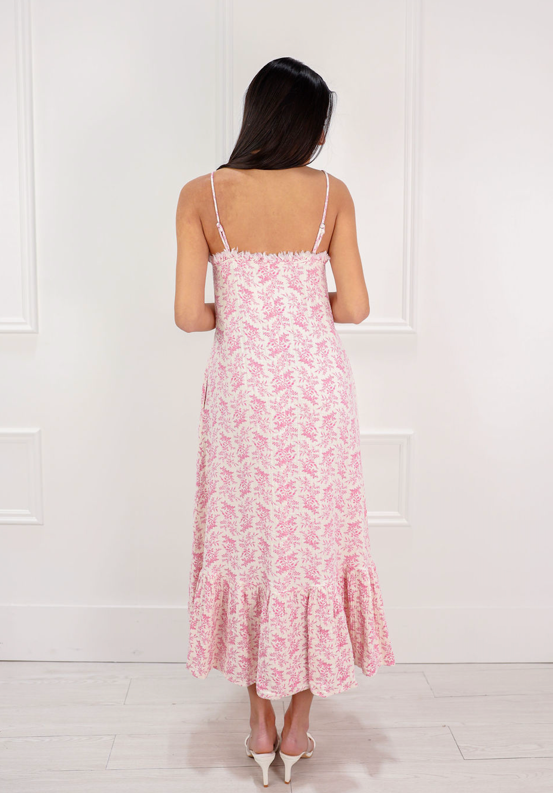 Pink Floral Ruffle Maxi Dress