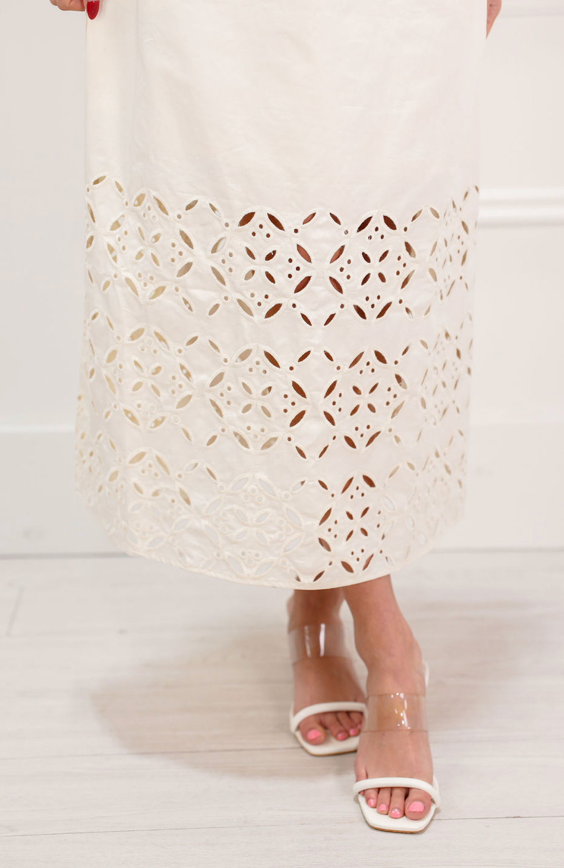 Cream Embroidered Trim Midi Dress