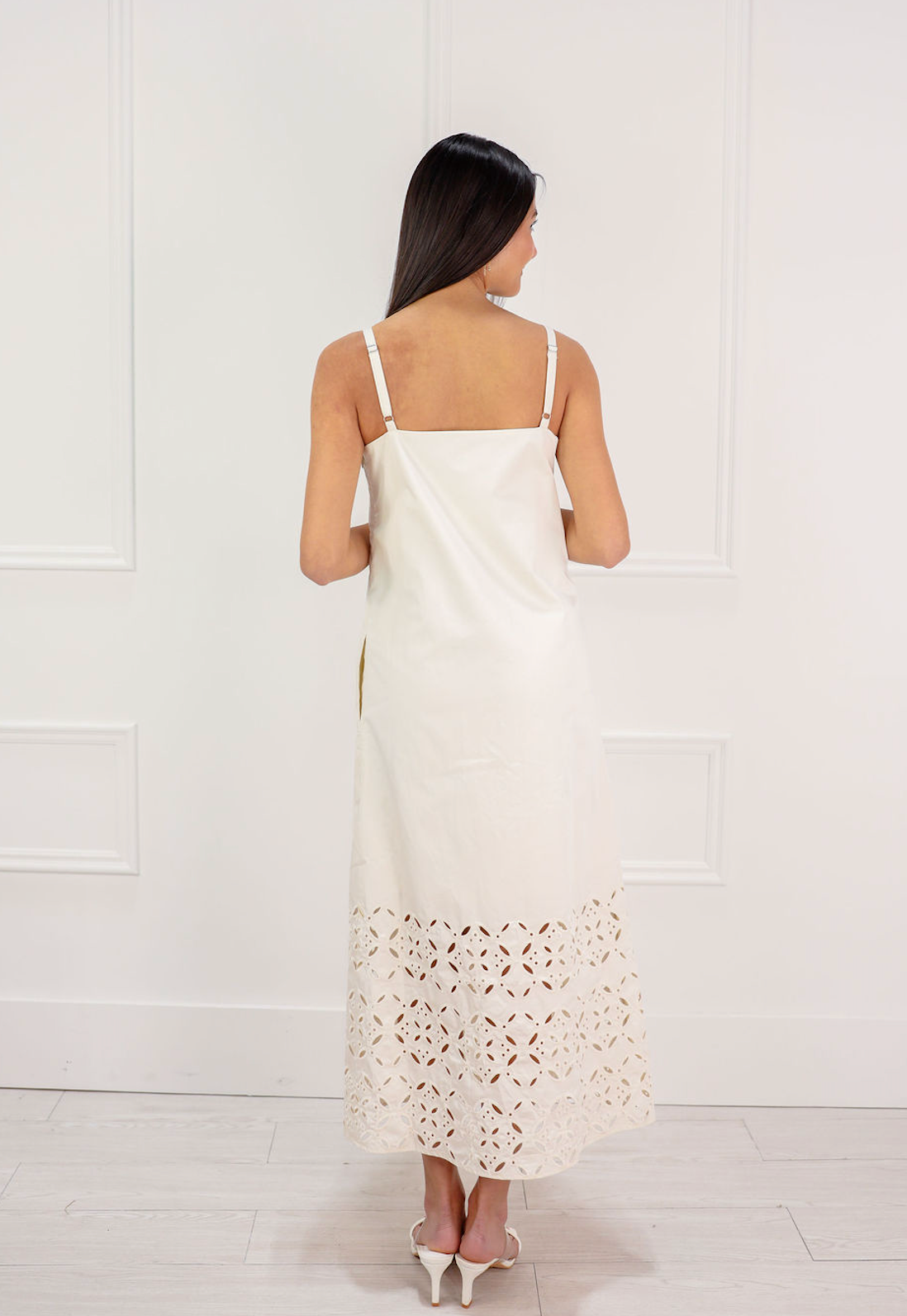 Cream Embroidered Trim Midi Dress Cream Embroidered Trim Midi Dress