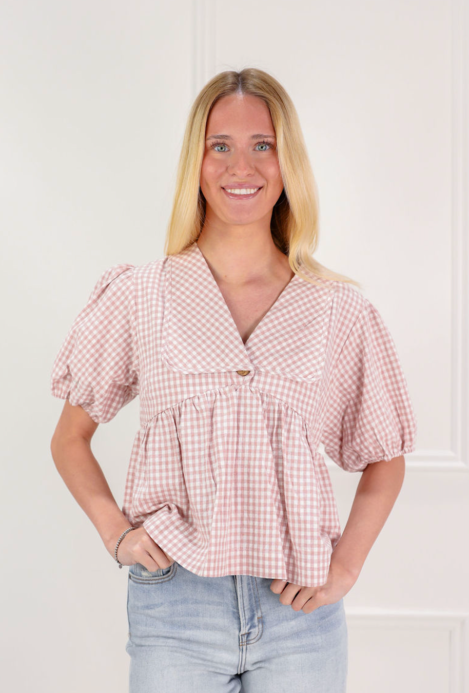 Plaid Collared Blouse Pink - Clothe Boutique
