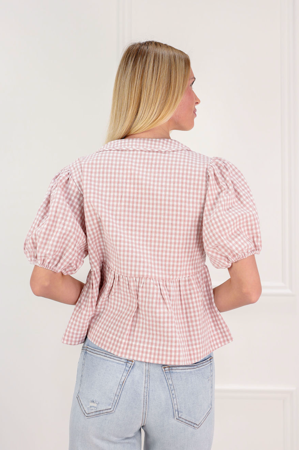 Plaid Collared Blouse Pink - Clothe Boutique