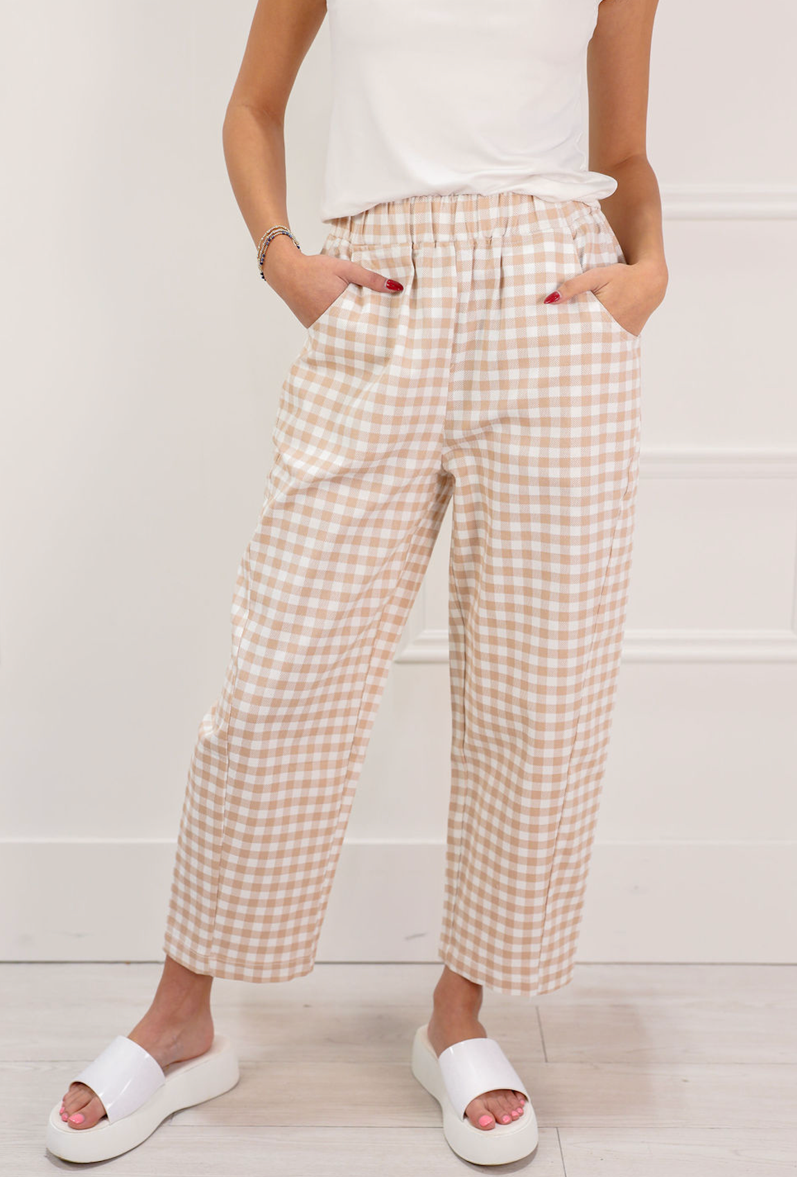 Khaki/White Gingham Pants - Clothe Boutique