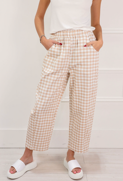 Khaki/White Gingham Pants - Clothe Boutique