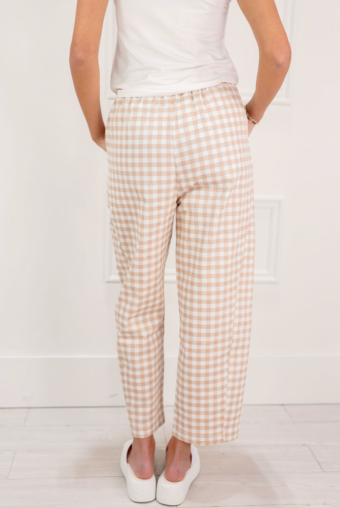Khaki/White Gingham Pants - Clothe Boutique
