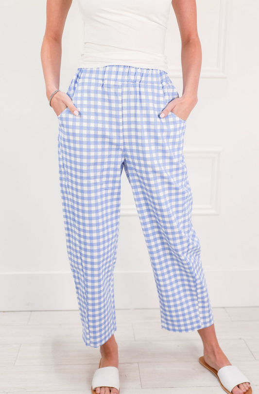Light Blue Gingham Pants - Clothe Boutique