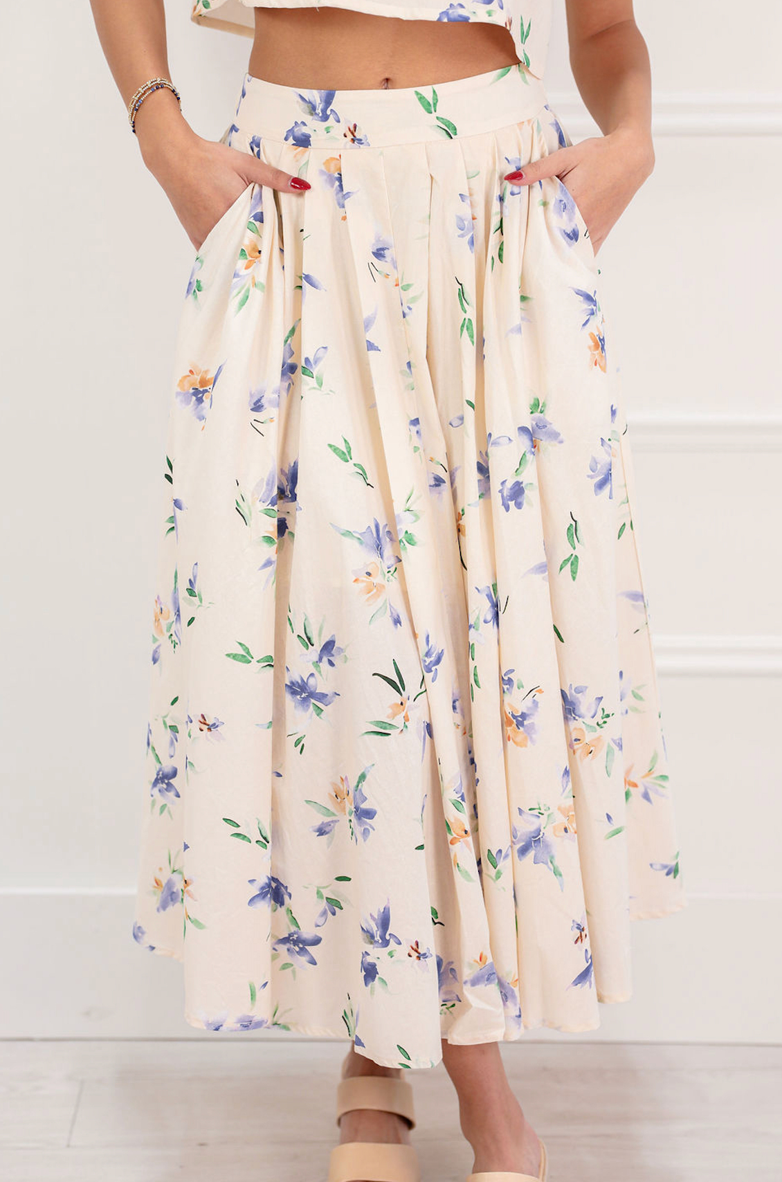 Floral Linen Top & Midi Skirt Set of 2 - Clothe Boutique