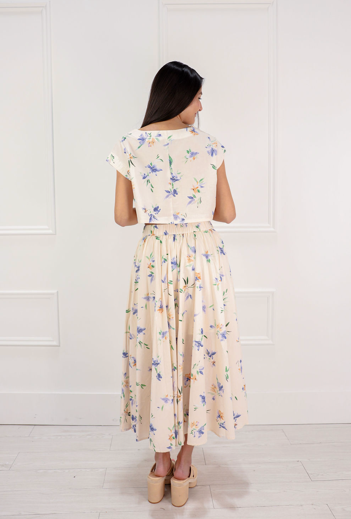 Floral Linen Top & Midi Skirt Set of 2 - Clothe Boutique